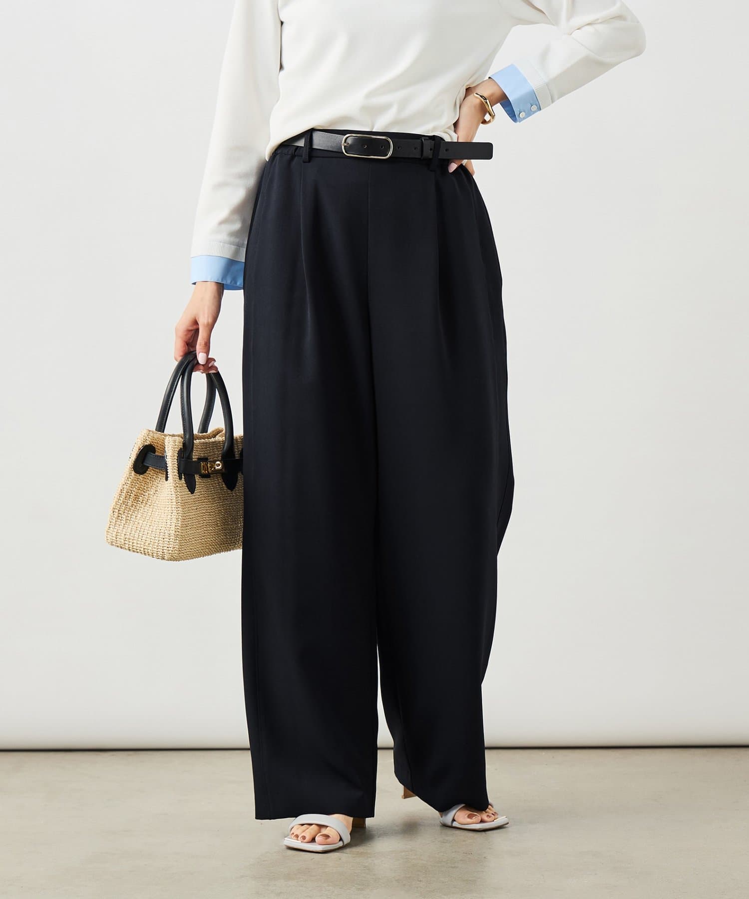 NOLLEY'S(ノーリーズ) 《セットアップ対応》ウォッシャブルストレッチツイルイージーワイドパンツ