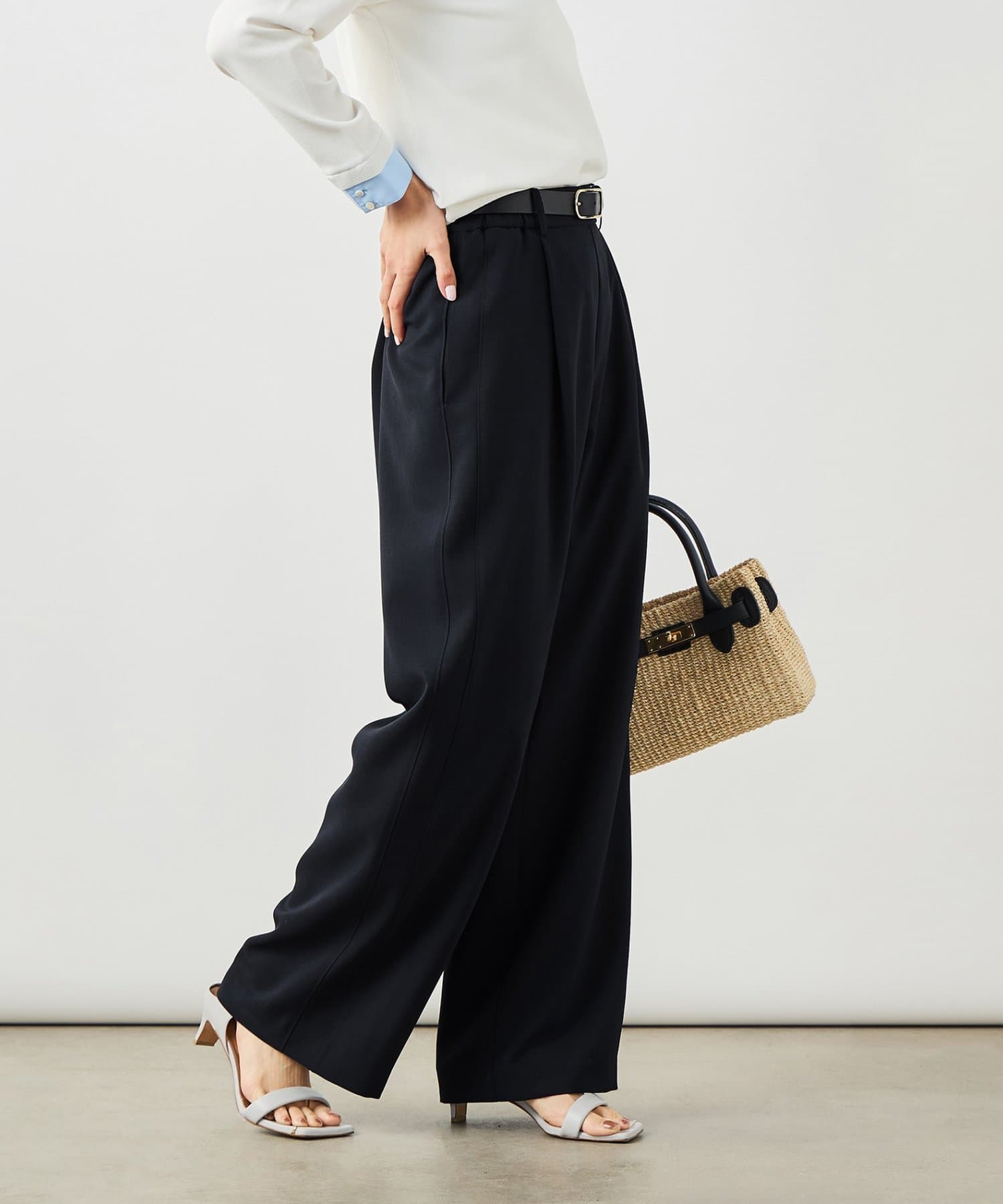 NOLLEY'S(ノーリーズ) 《セットアップ対応》ウォッシャブルストレッチツイルイージーワイドパンツ