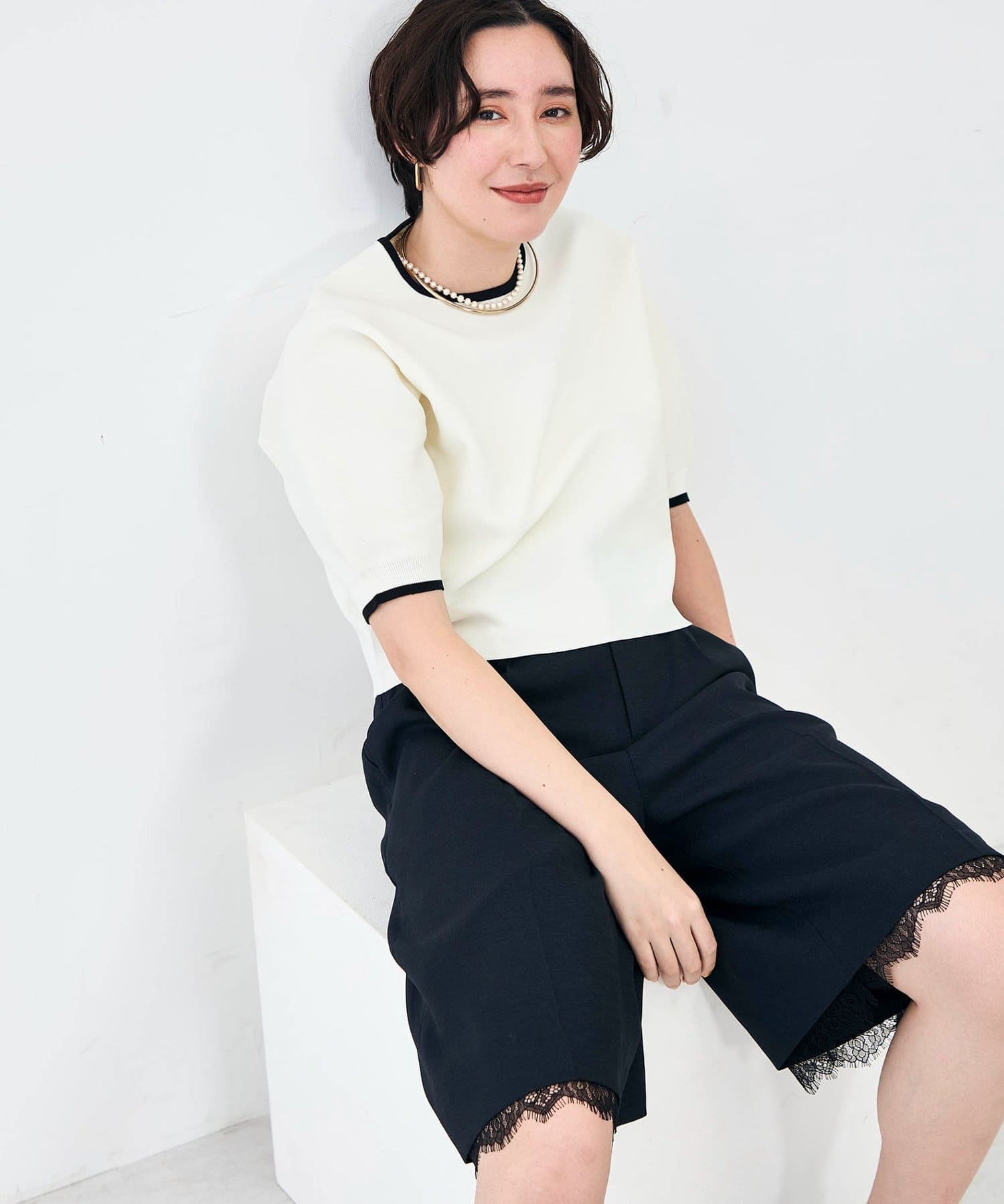 NOLLEY'S(ノーリーズ) 《手洗い可能》ホールガーメントパフスリーブニットＴ