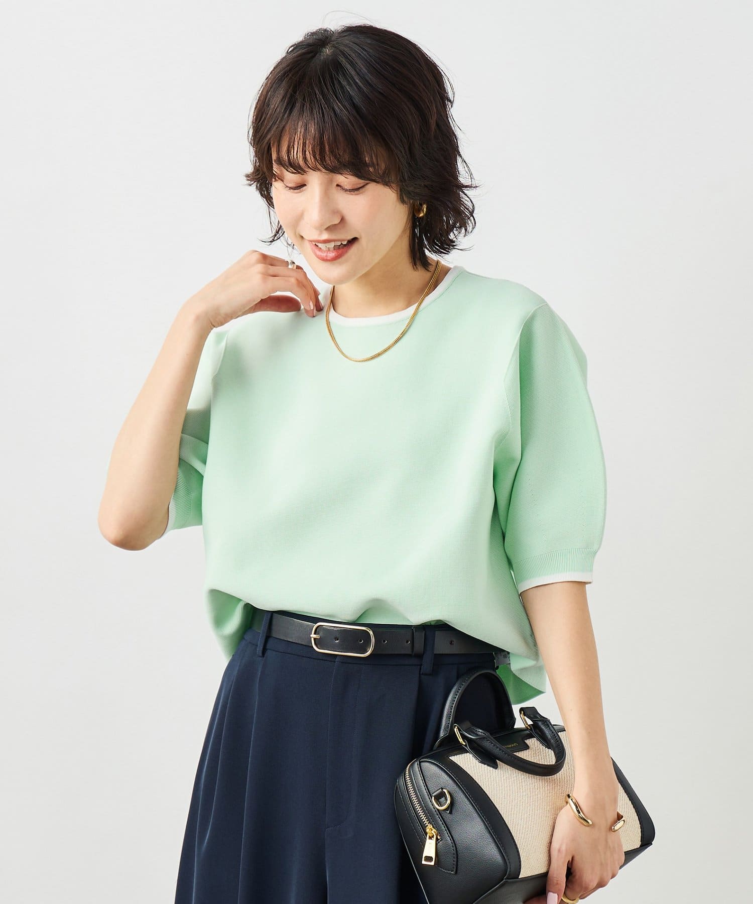 NOLLEY'S(ノーリーズ) 《手洗い可能》ホールガーメントパフスリーブニットＴ