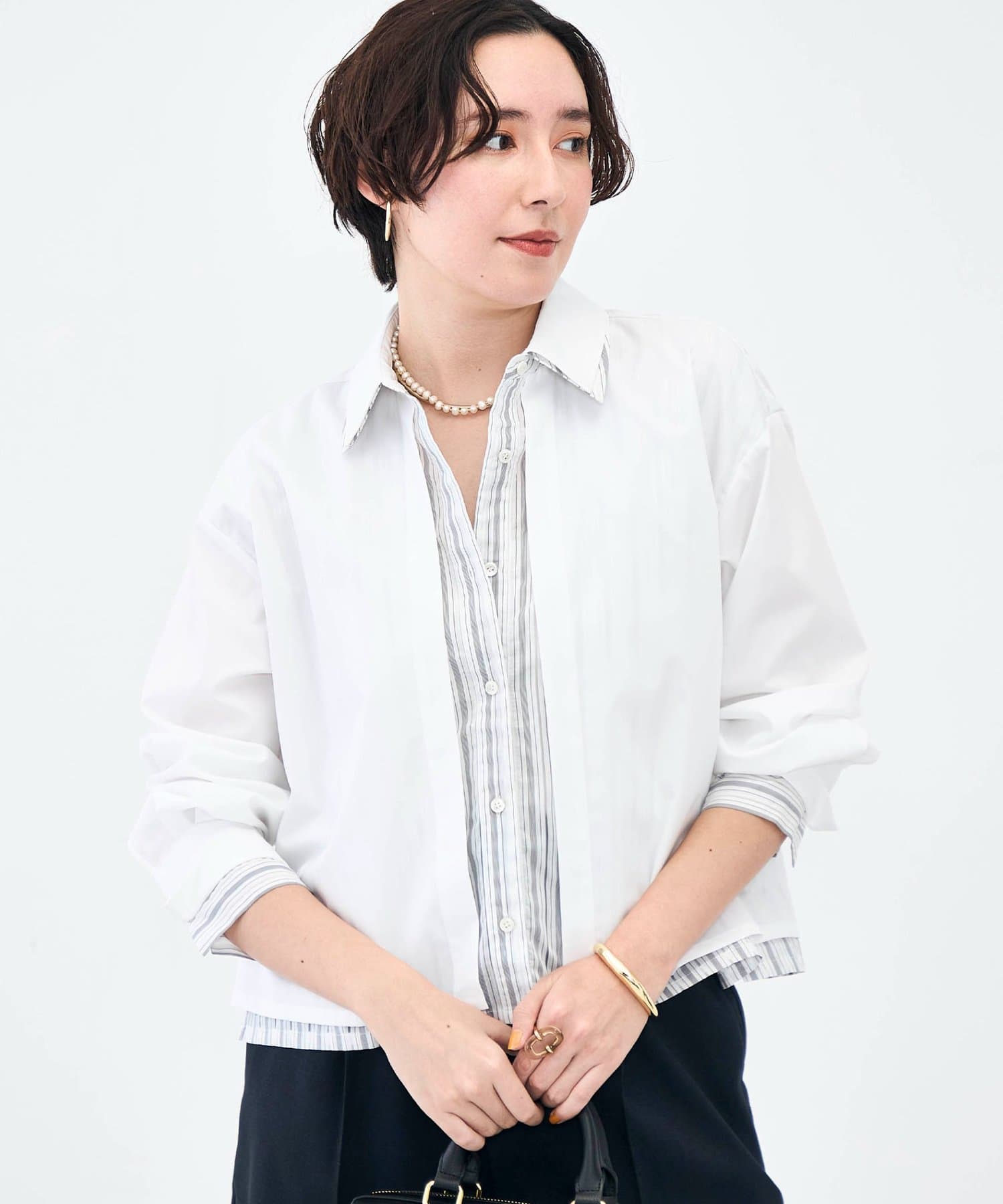 NOLLEY'S(ノーリーズ) ウォッシャブルレイヤード風ショート丈シャツ