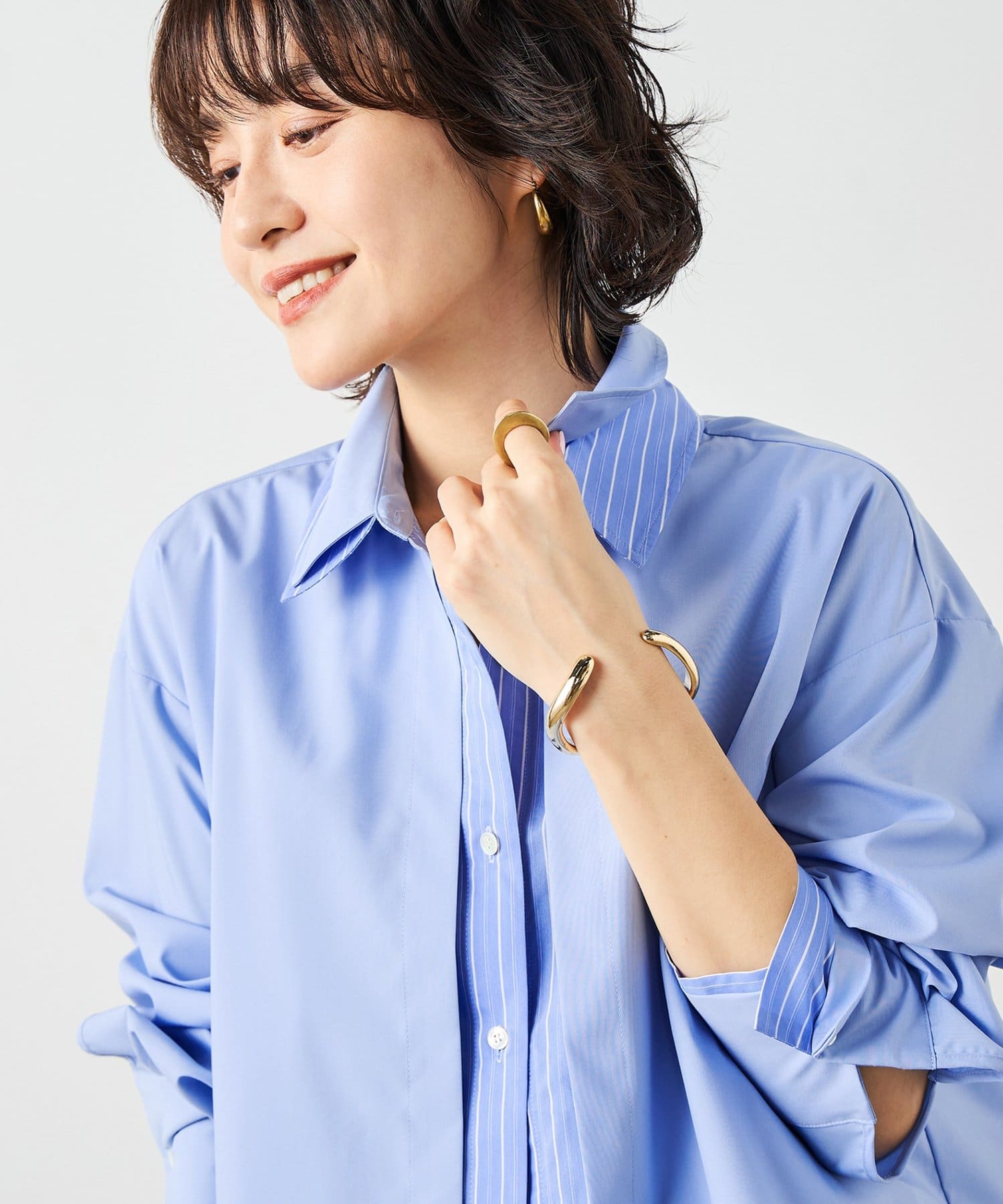 NOLLEY'S(ノーリーズ) ウォッシャブルレイヤード風ショート丈シャツ