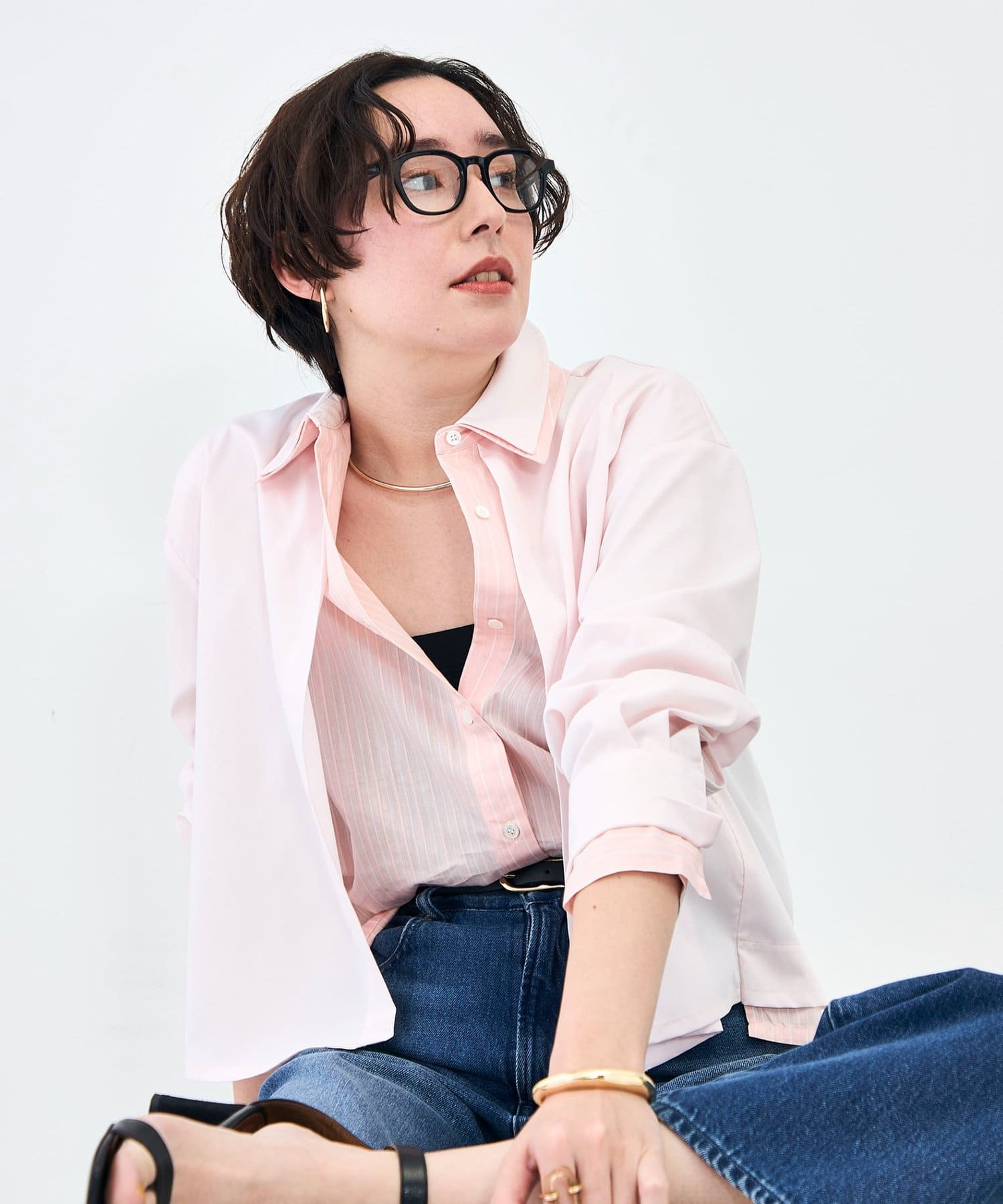 NOLLEY'S(ノーリーズ) ウォッシャブルレイヤード風ショート丈シャツ