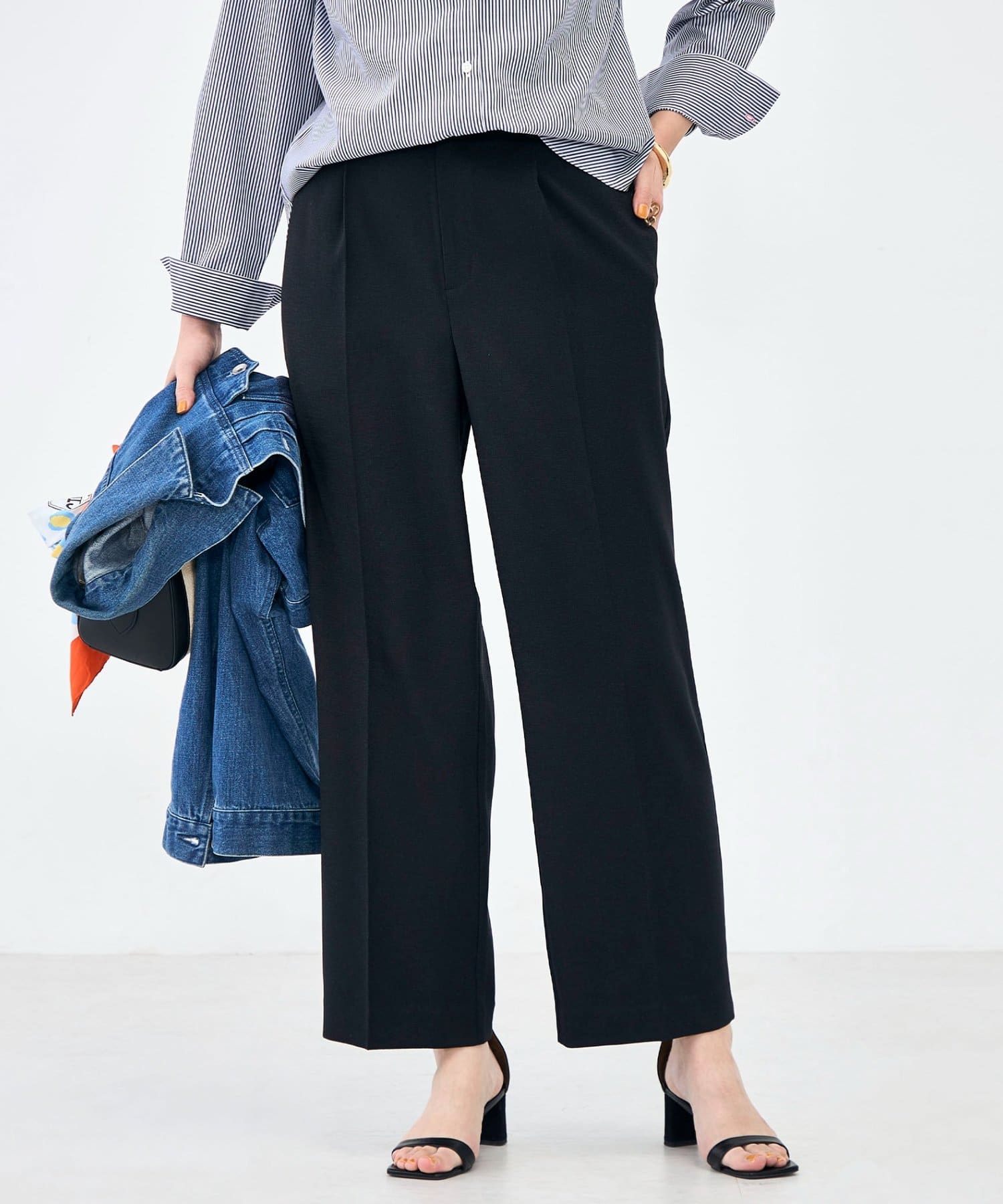 NOLLEY'S(ノーリーズ) ウォッシャブルハイスペック麻調愛されセミワイドパンツ