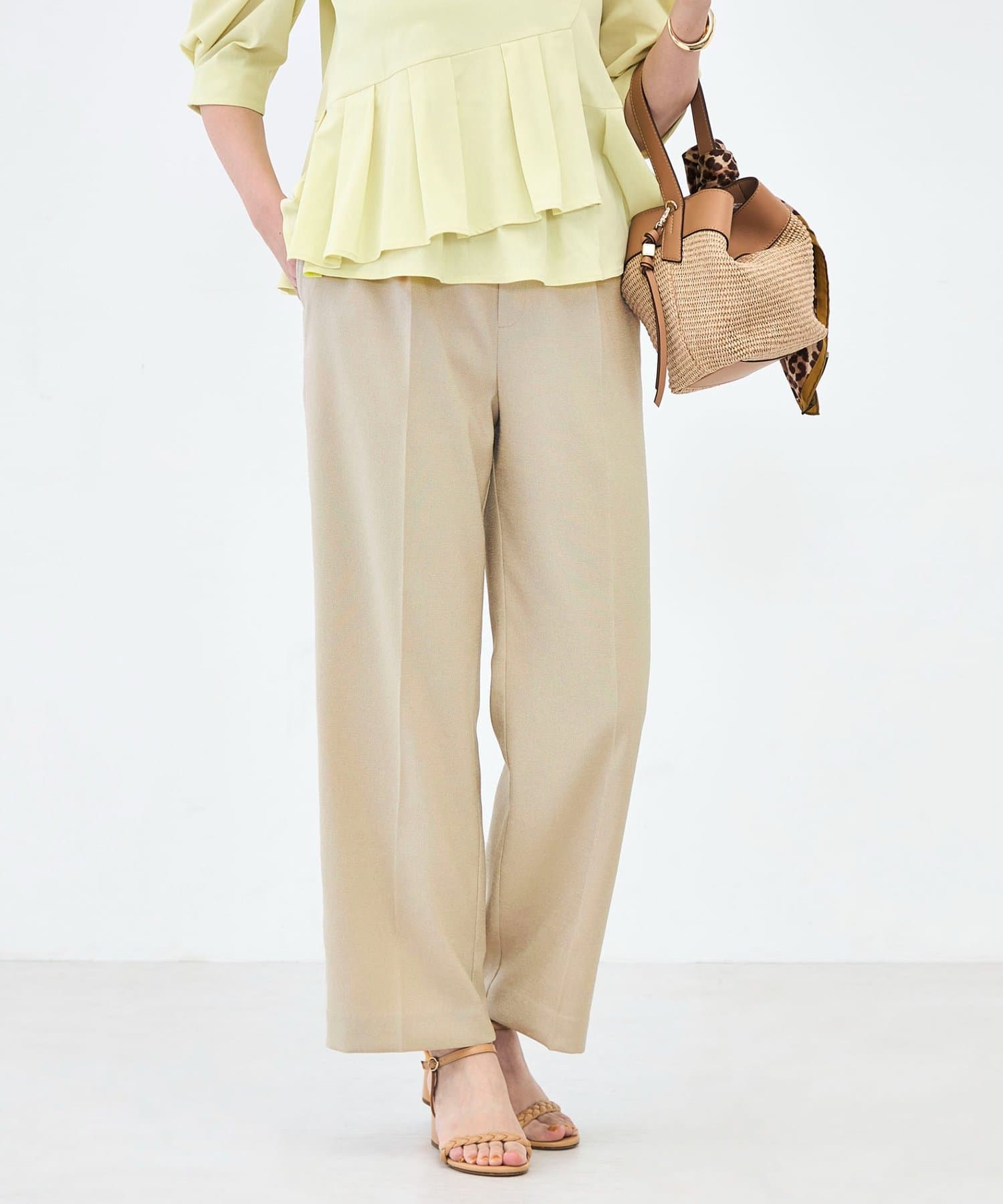 NOLLEY'S(ノーリーズ) ウォッシャブルハイスペック麻調愛されセミワイドパンツ