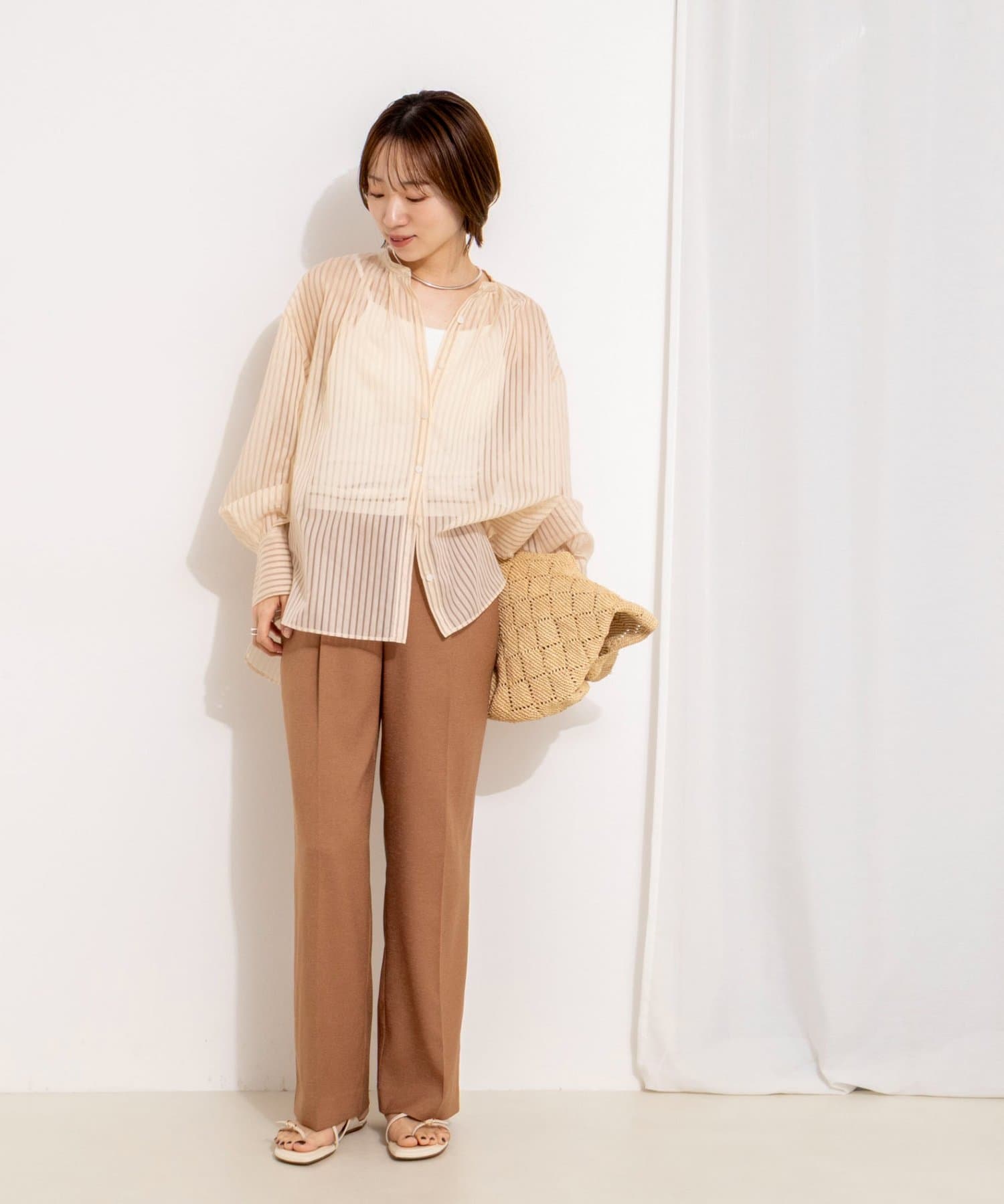 NOLLEY'S(ノーリーズ) 《セットアップ対応》ウォッシャブルハイスペック麻調愛されセミワイドパンツ