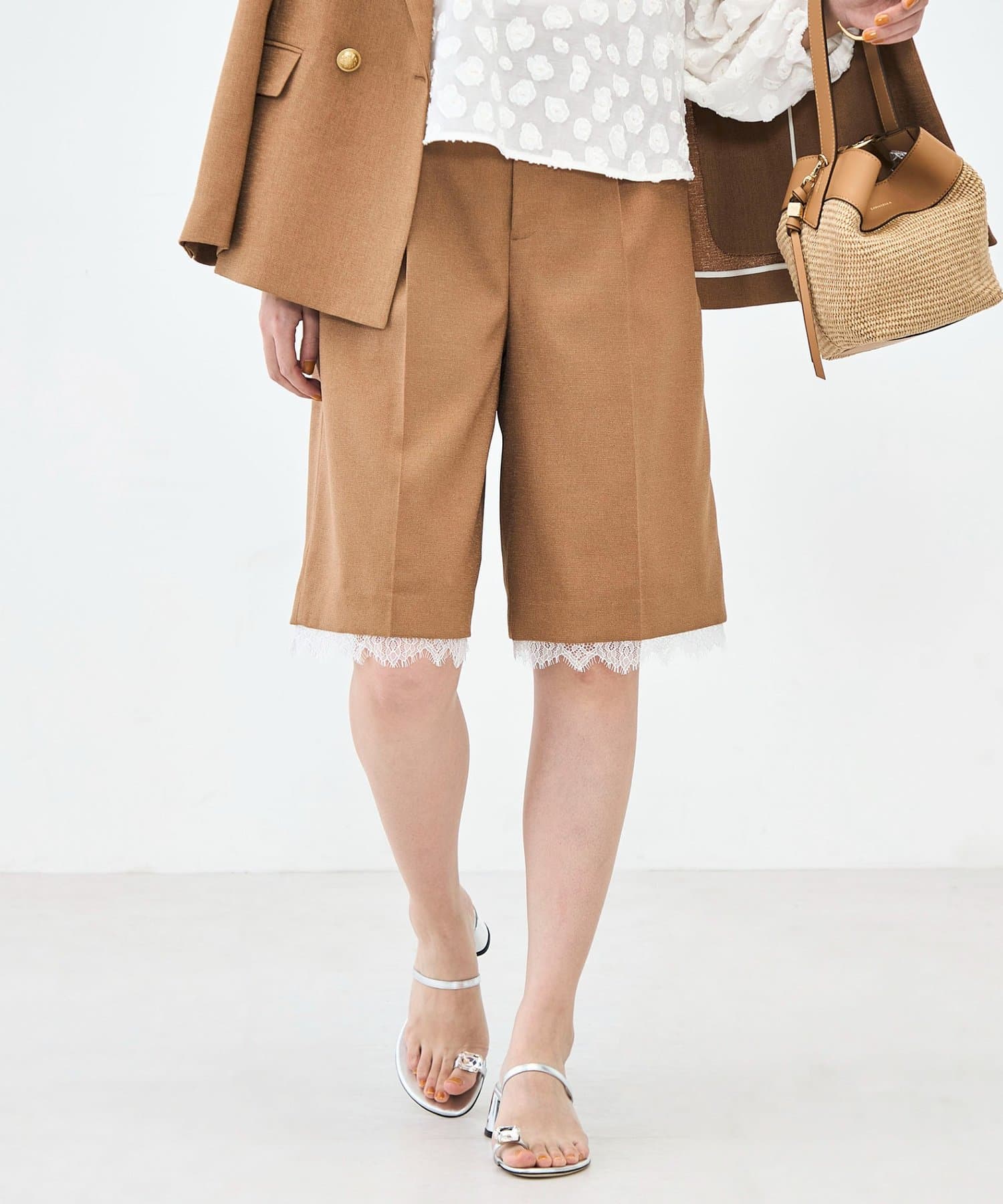 NOLLEY'S(ノーリーズ) 《セットアップ対応》ウォッシャブルハイスペック麻調2WAYハーフパンツ