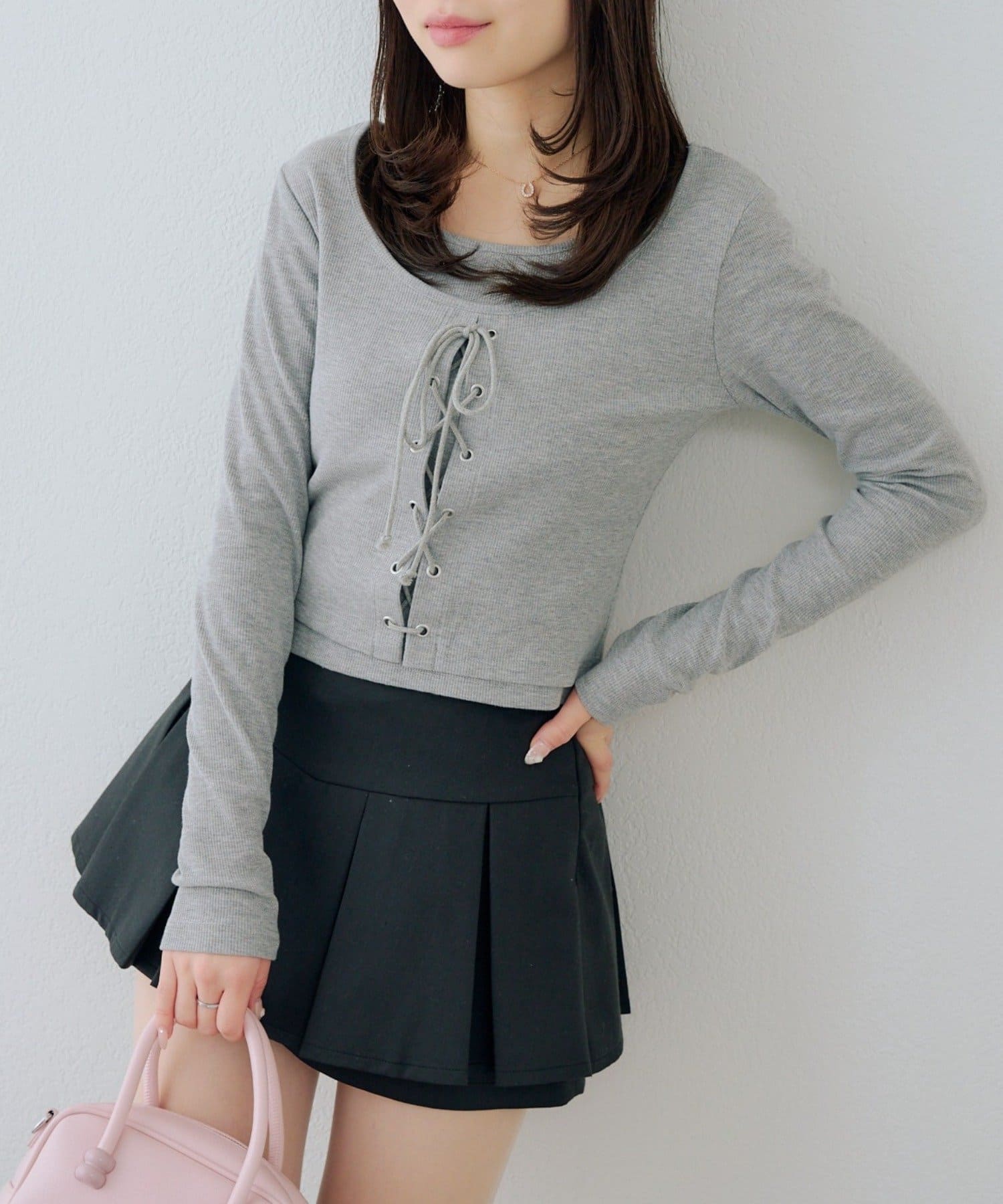 NICE CLAUP / OLIVE des OLIVE OUTLET(ナイスクラップ  / オリーブ デ オリーブ アウトレット) 【RMAF】レースアップドッキング長袖Ｔシャツ