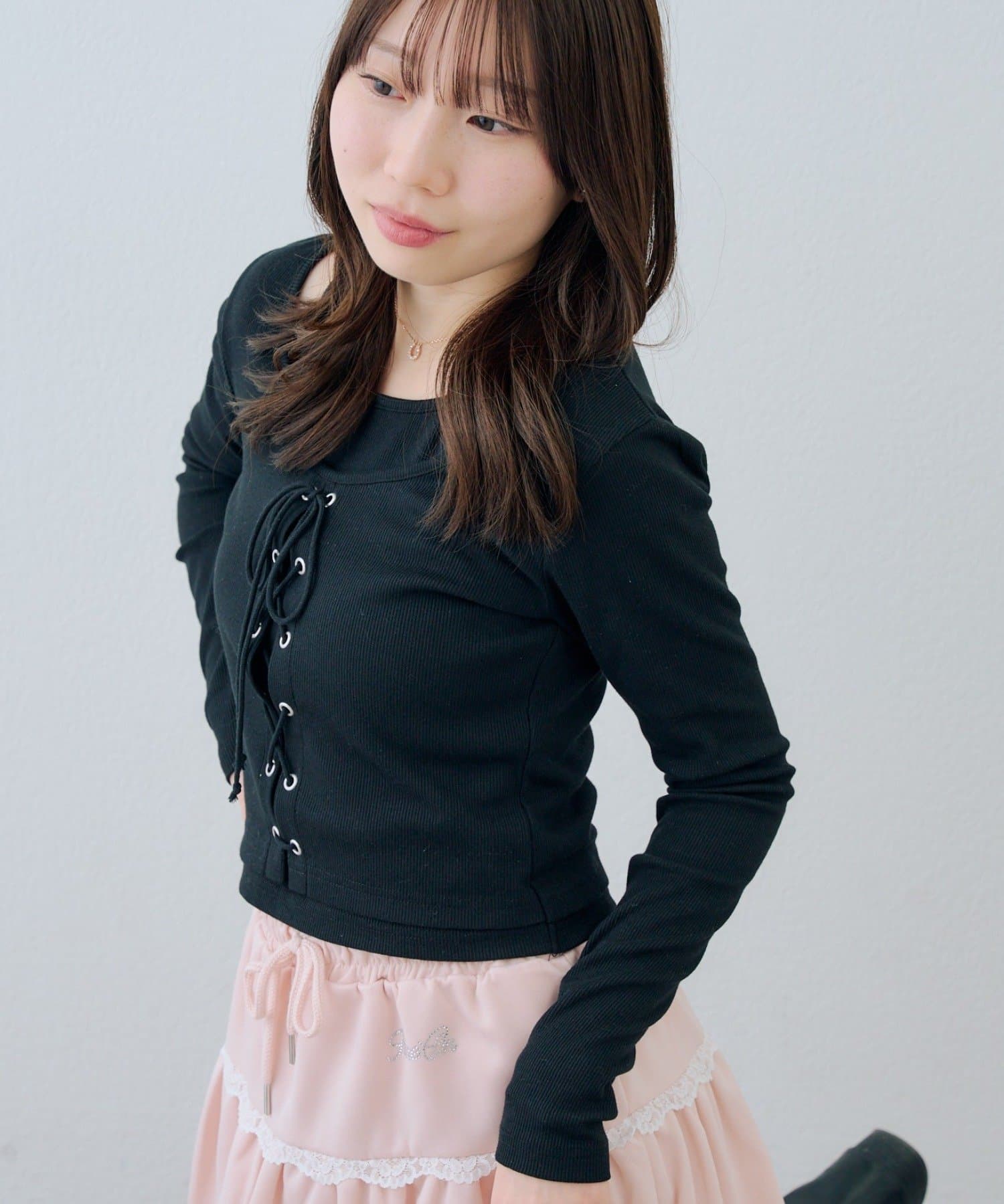 NICE CLAUP / OLIVE des OLIVE OUTLET(ナイスクラップ  / オリーブ デ オリーブ アウトレット) 【RMAF】レースアップドッキング長袖Ｔシャツ