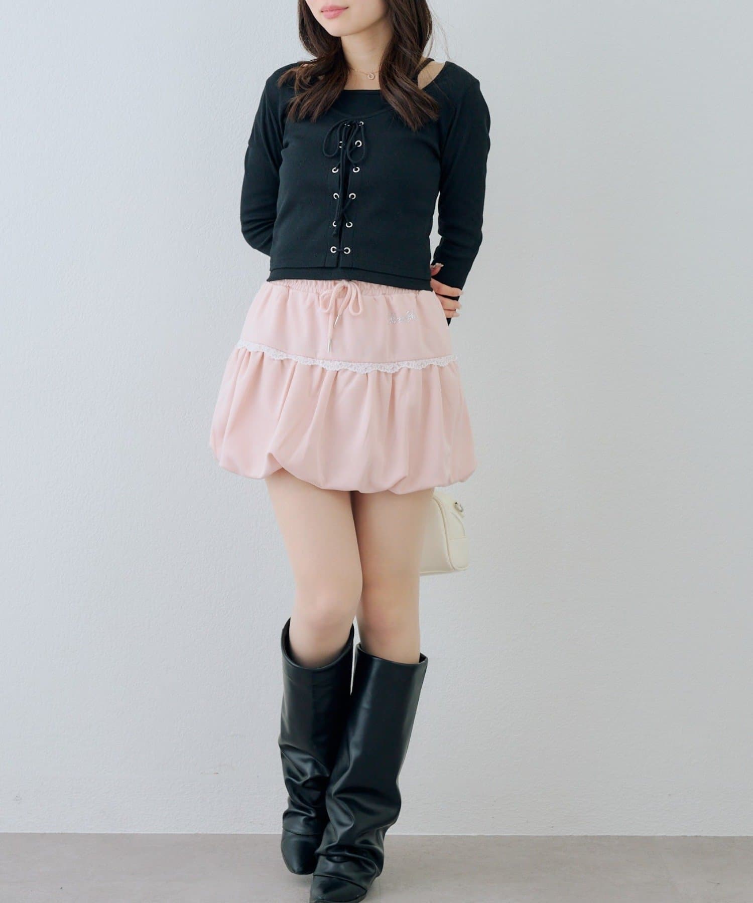 NICE CLAUP / OLIVE des OLIVE OUTLET(ナイスクラップ  / オリーブ デ オリーブ アウトレット) 【RMAF】レースアップドッキング長袖Ｔシャツ