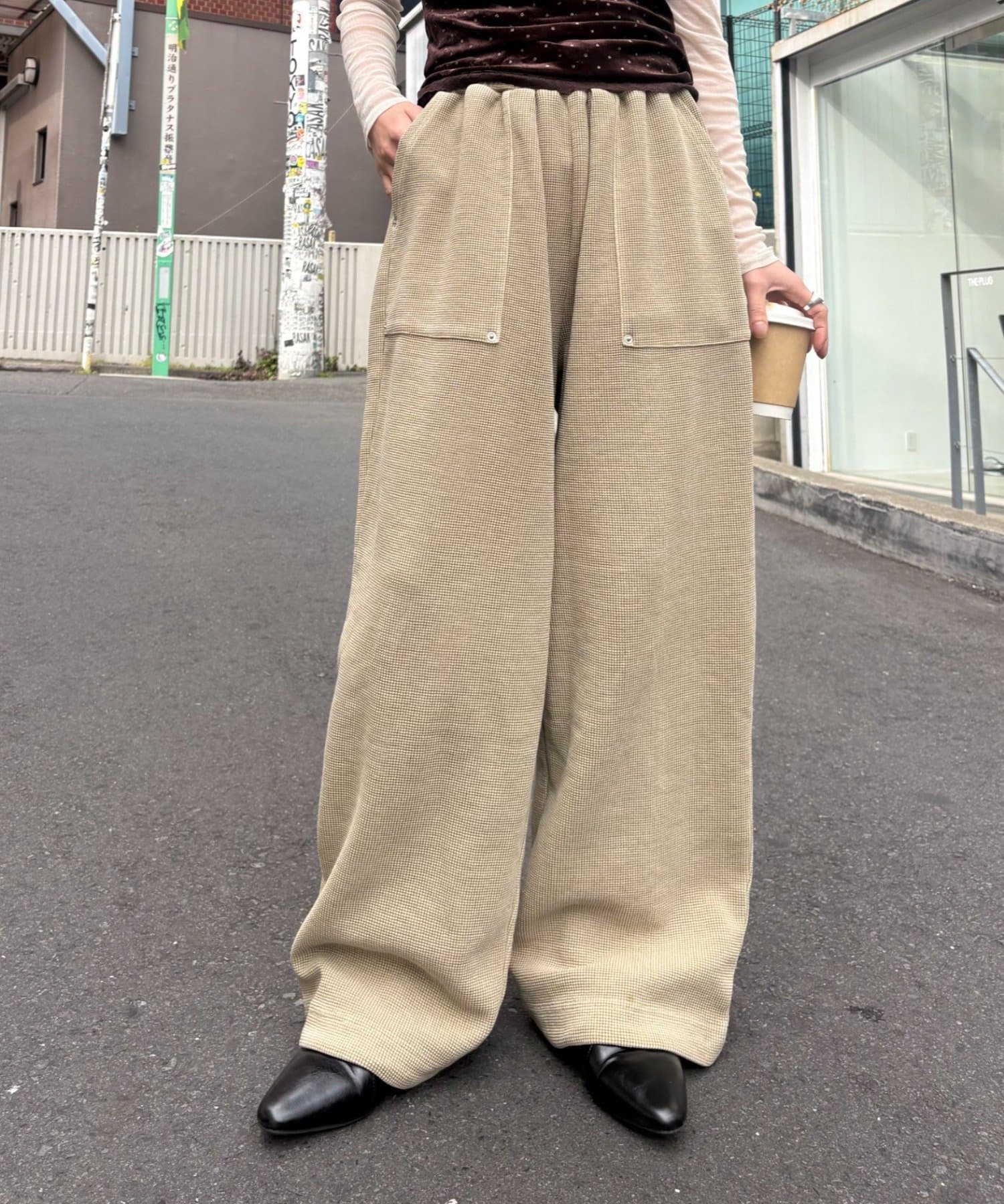 CIAOPANIC TYPY(チャオパニックティピー) 【UNISEX】ピグメント加工ワッフルイージーパンツ