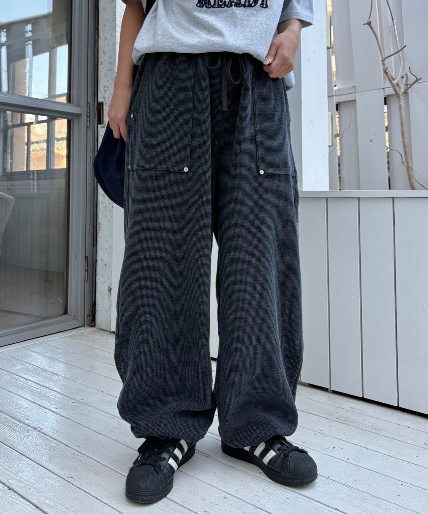 CIAOPANIC TYPY(チャオパニックティピー) 【UNISEX】ピグメント加工ワッフルイージーパンツ