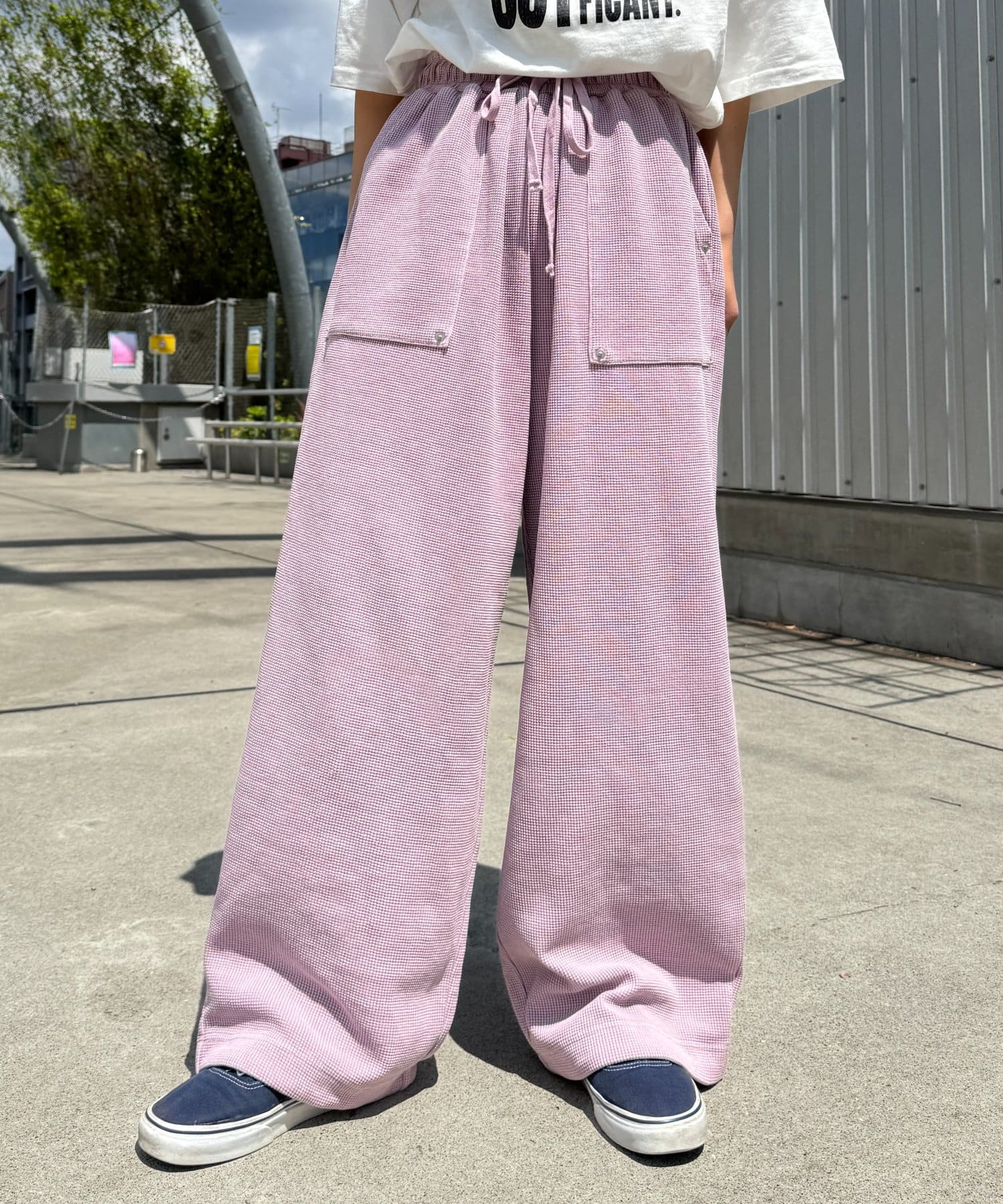 CIAOPANIC TYPY(チャオパニックティピー) 【UNISEX】【シルエット調整可】ピグメント加工ワッフルイージーパンツ/WEB限定カラーあり
