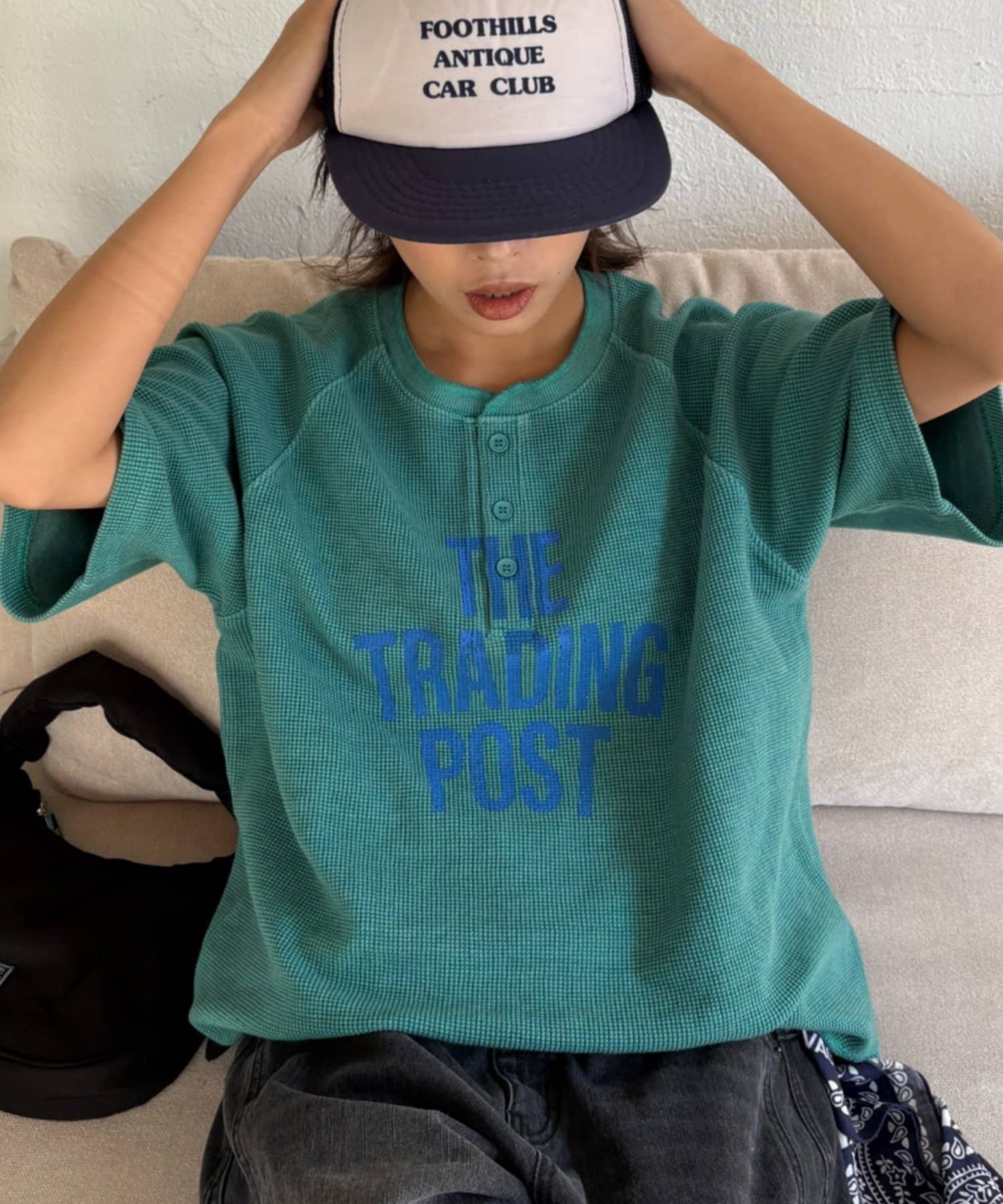 CIAOPANIC TYPY(チャオパニックティピー) 【UNISEX】ピグメント加工ラグランワッフルヘンリーTEE