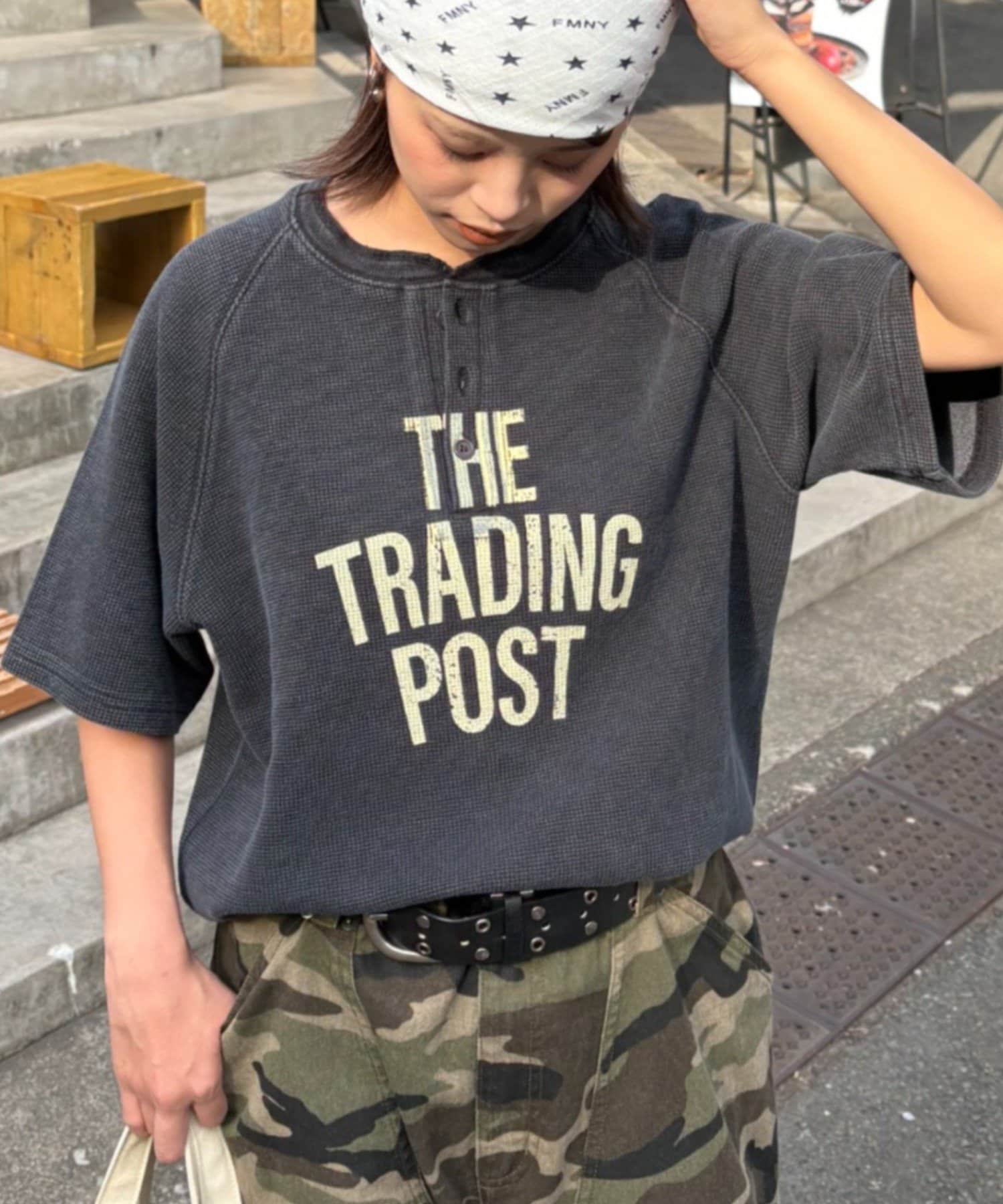 CIAOPANIC TYPY(チャオパニックティピー) 【UNISEX】ピグメント加工ラグランワッフルヘンリーTEE