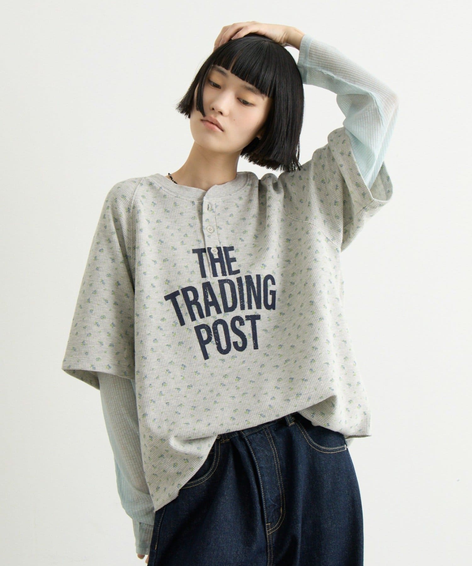 CIAOPANIC TYPY(チャオパニックティピー) 【UNISEX】ピグメント加工ラグランワッフルヘンリーTEE