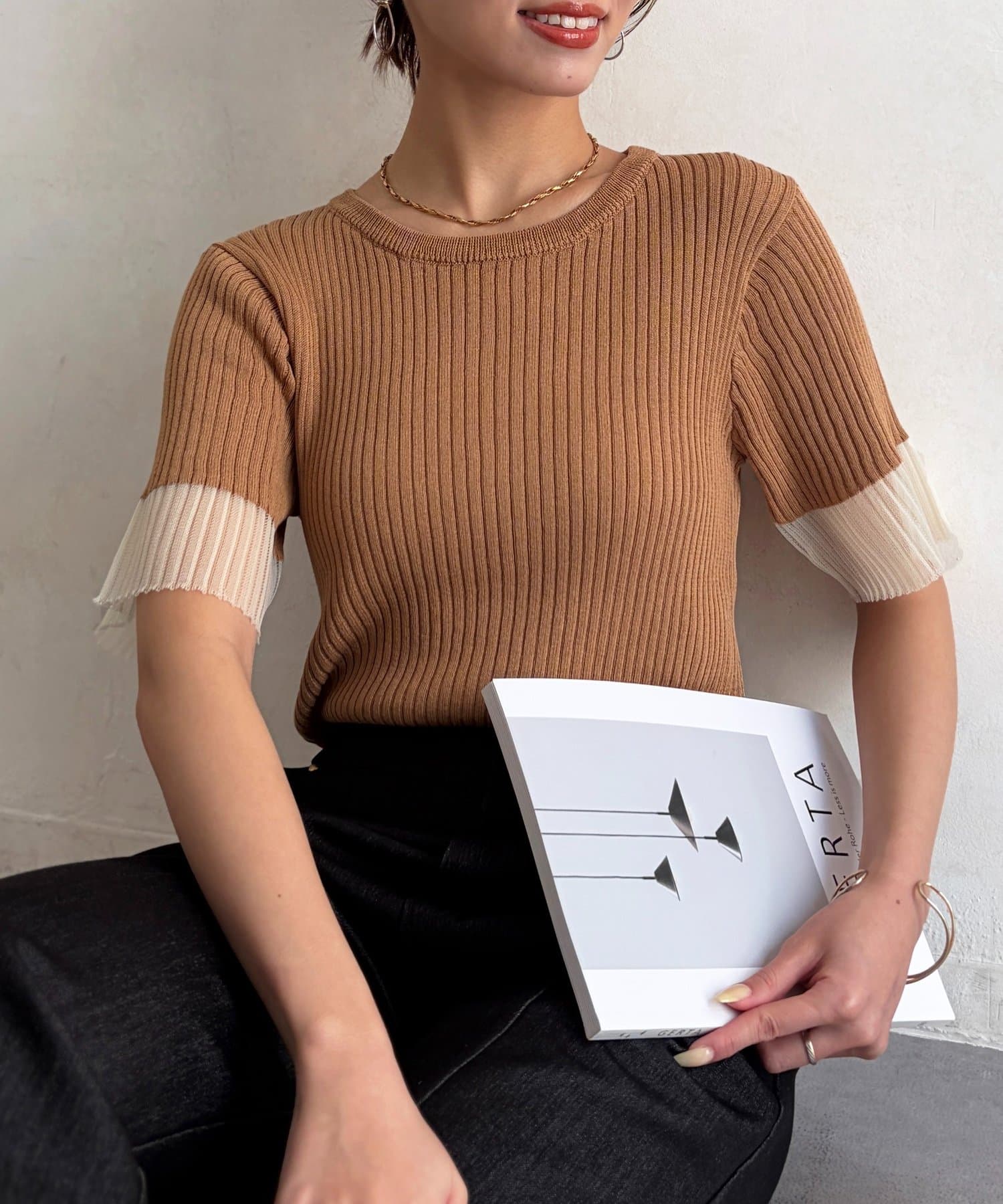 Chez toi(シェトワ) 袖先シアーリブニット