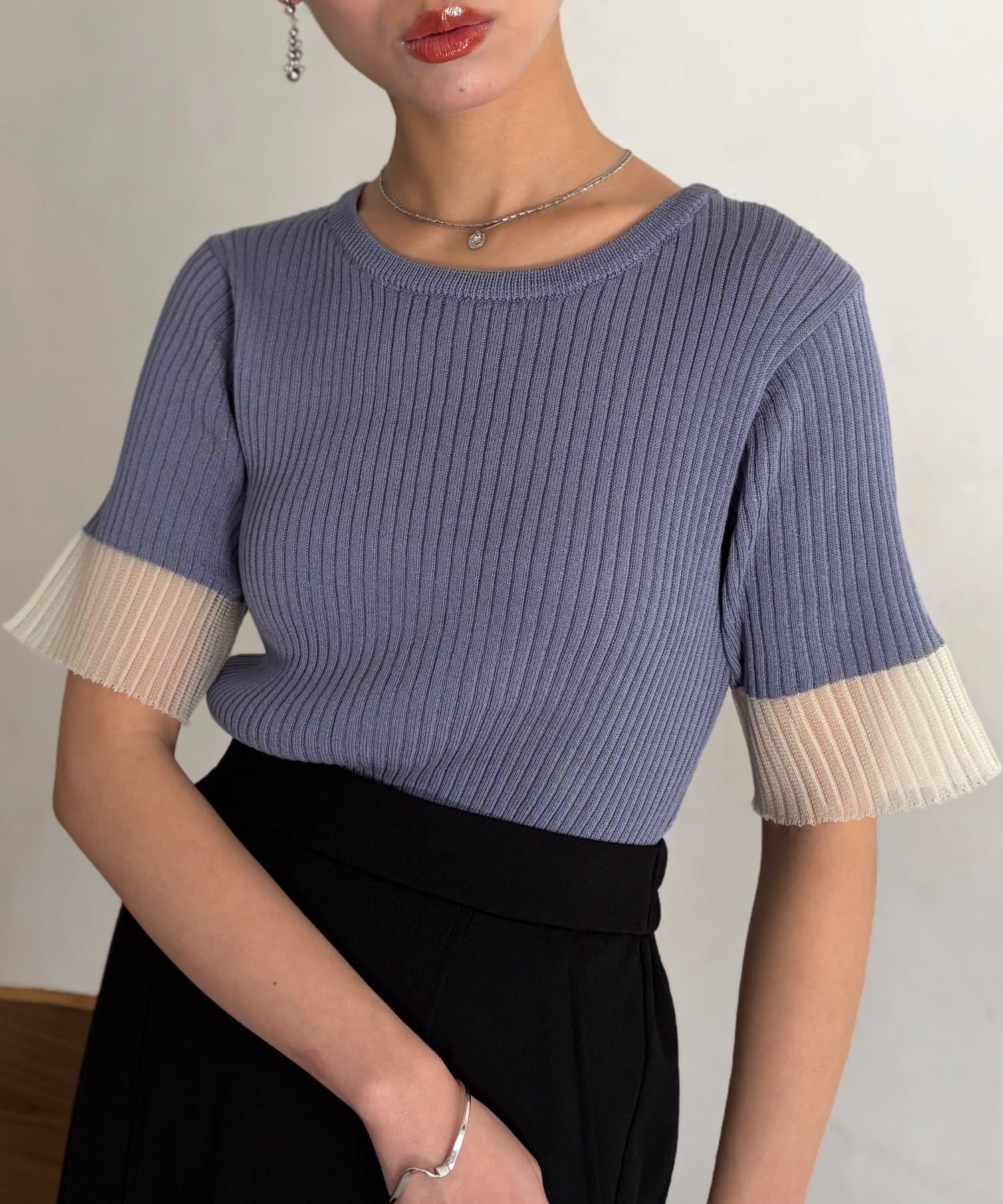 Chez toi(シェトワ) 袖先シアーリブニット