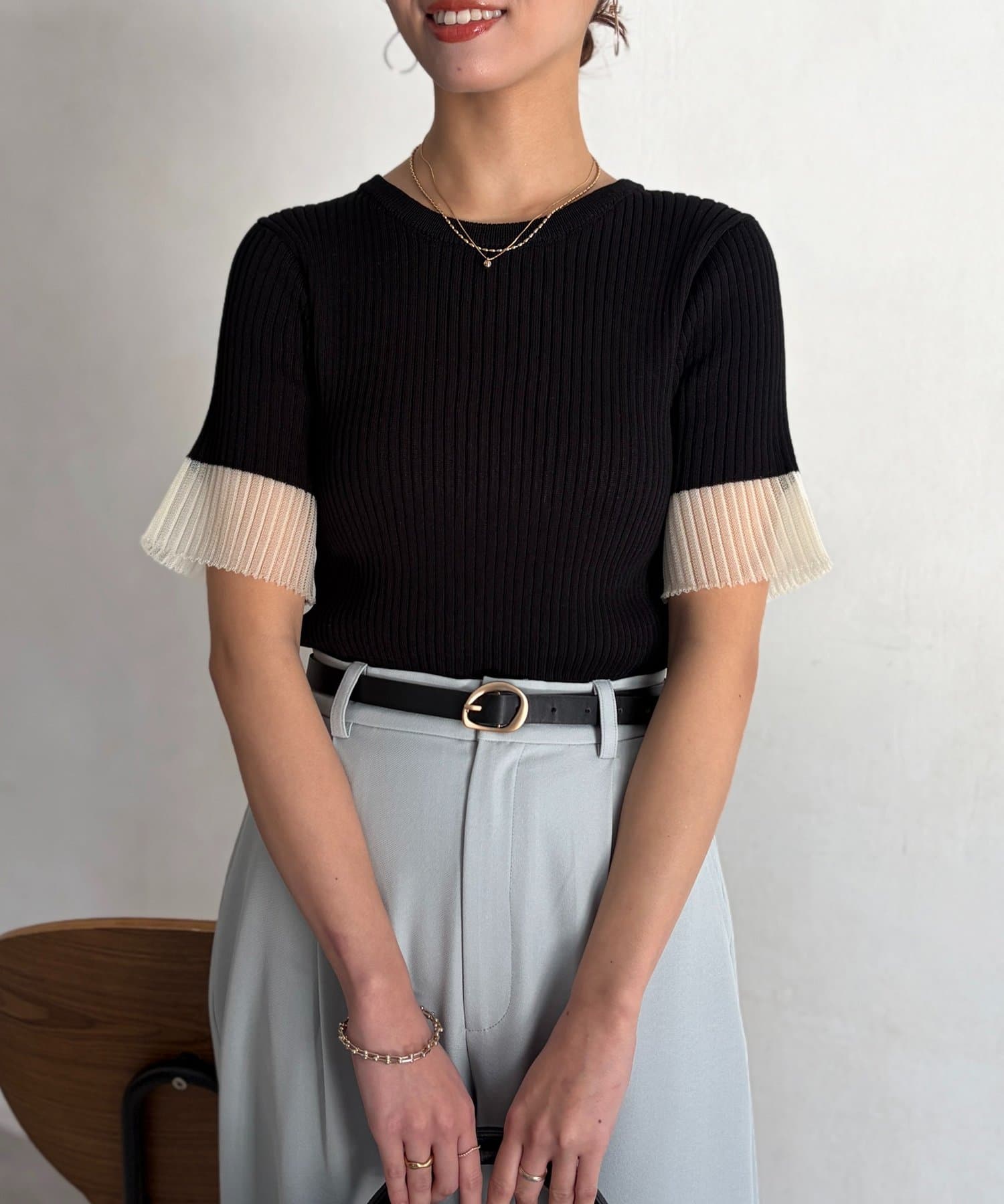 Chez toi(シェトワ) 袖先シアーリブニット