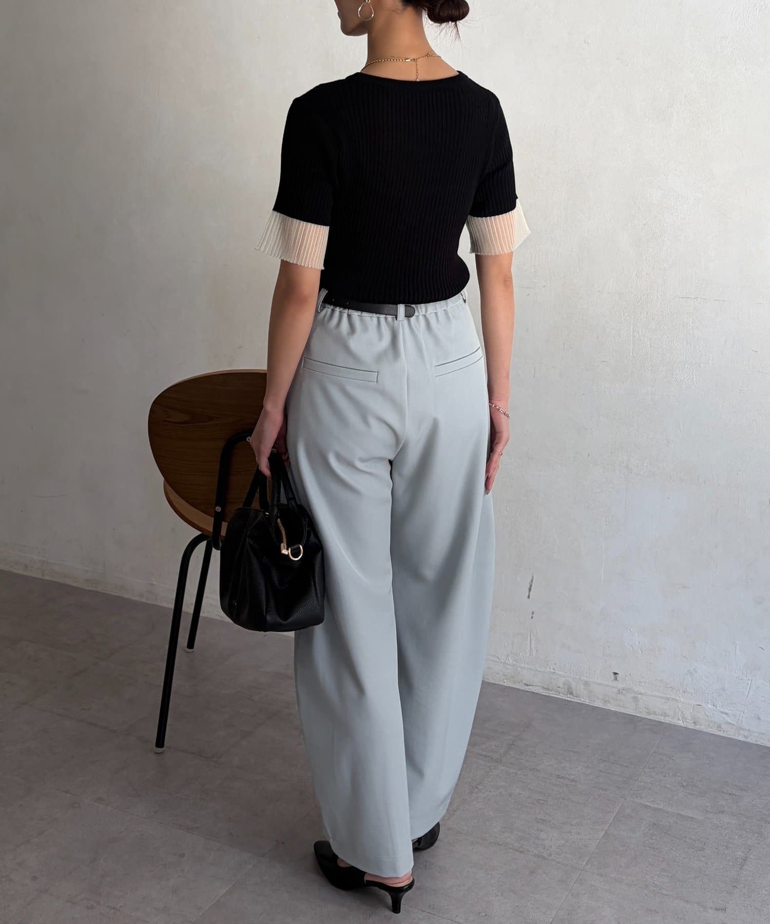 Chez toi(シェトワ) 袖先シアーリブニット