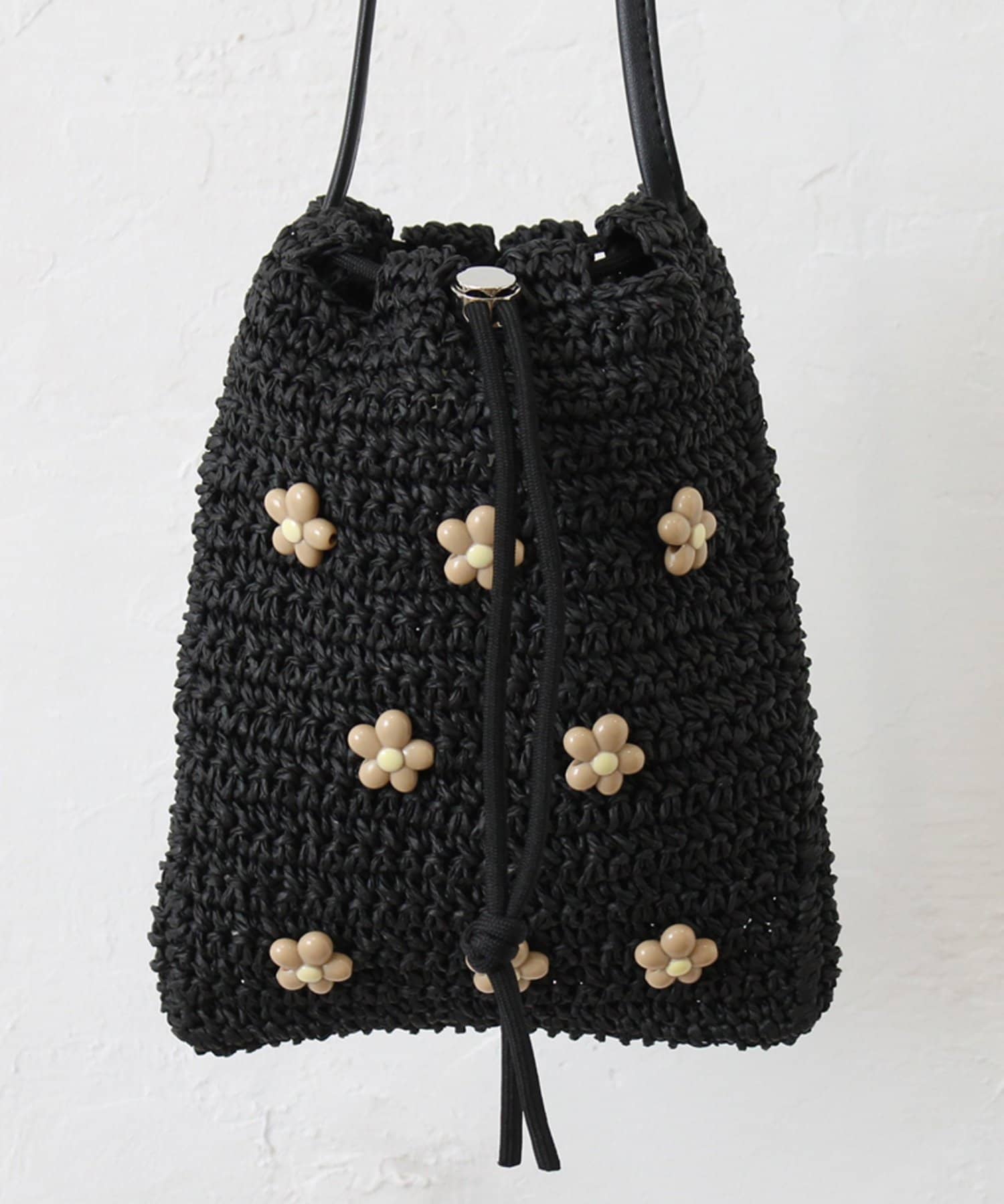 DISCOAT(ディスコート) 雑材フラワービーズ巾着ショルダーバッグ