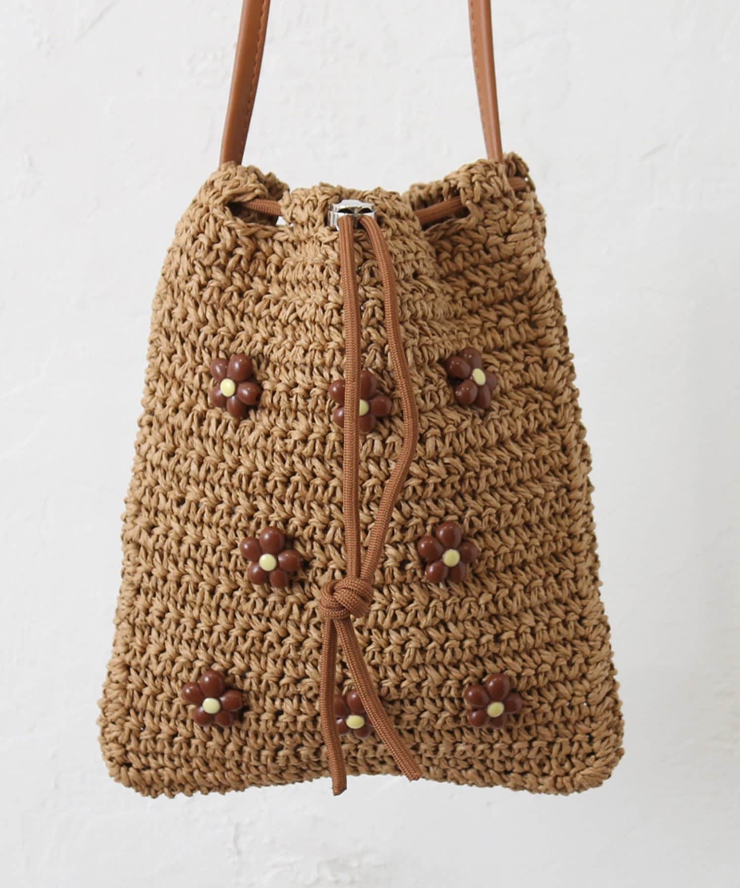 DISCOAT(ディスコート) 雑材フラワービーズ巾着ショルダーバッグ