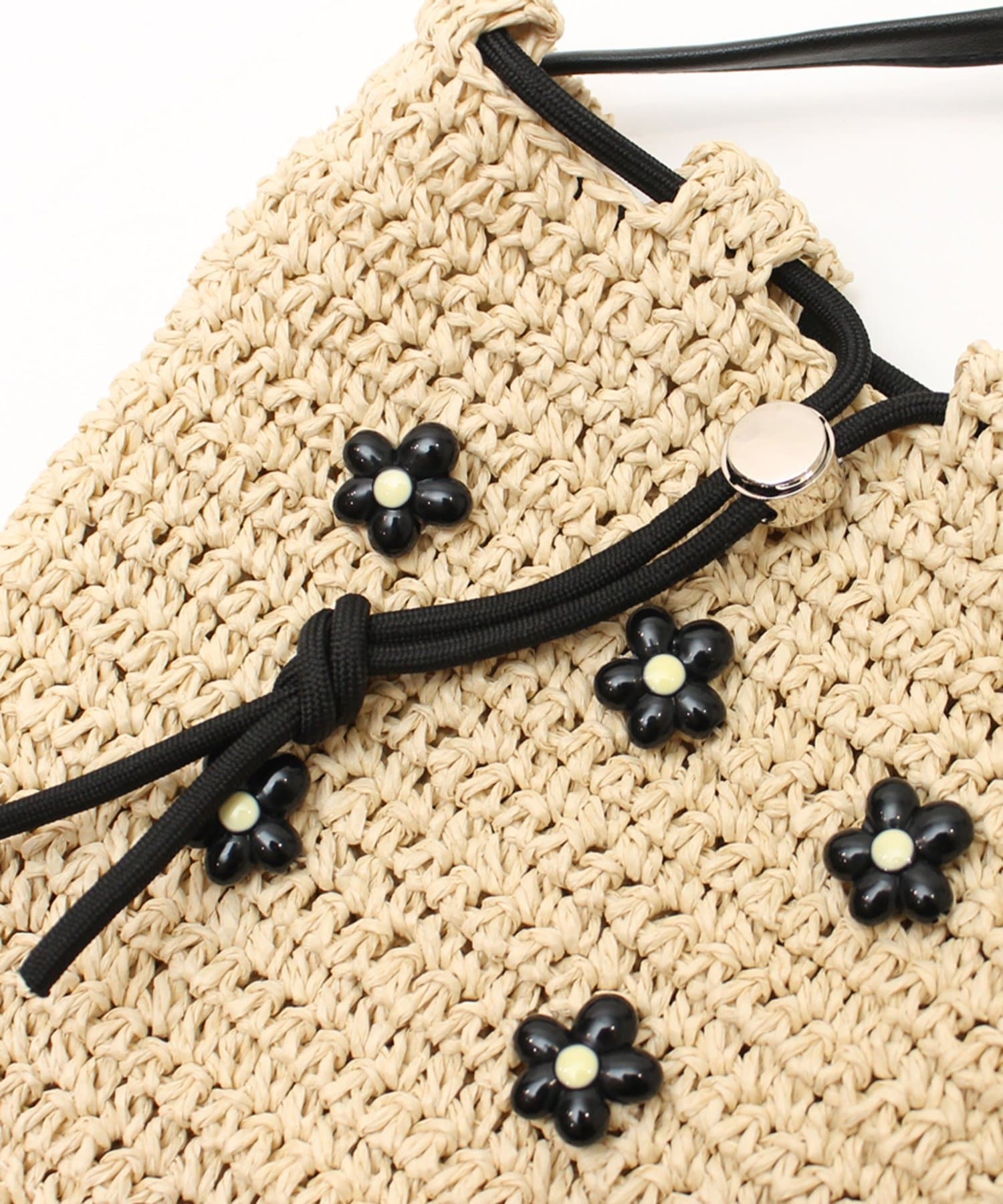 DISCOAT(ディスコート) 雑材フラワービーズ巾着ショルダーバッグ