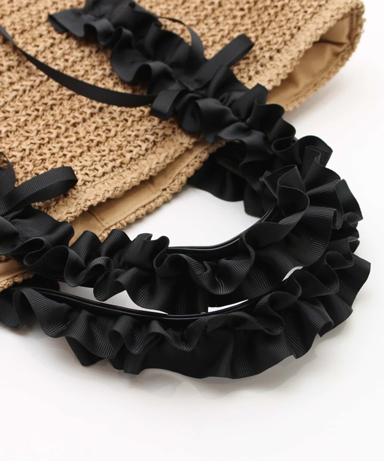 DISCOAT(ディスコート) 【WEB限定】雑材フリルハンドルリボントートバッグ