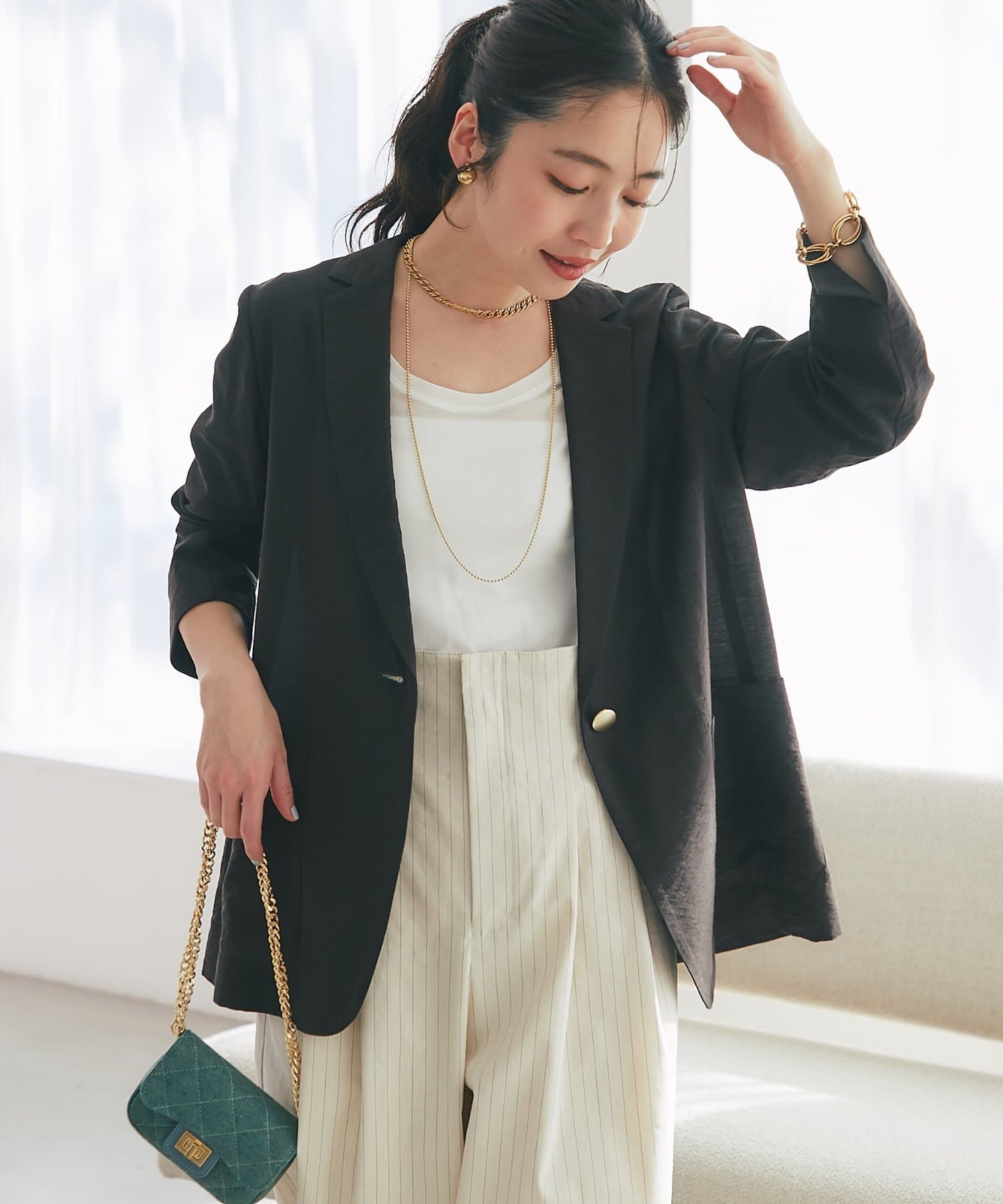 La boutique BonBon(ラブティックボンボン) 【ロングシーズンおすすめ】シアーライトスラブシングルジャケット