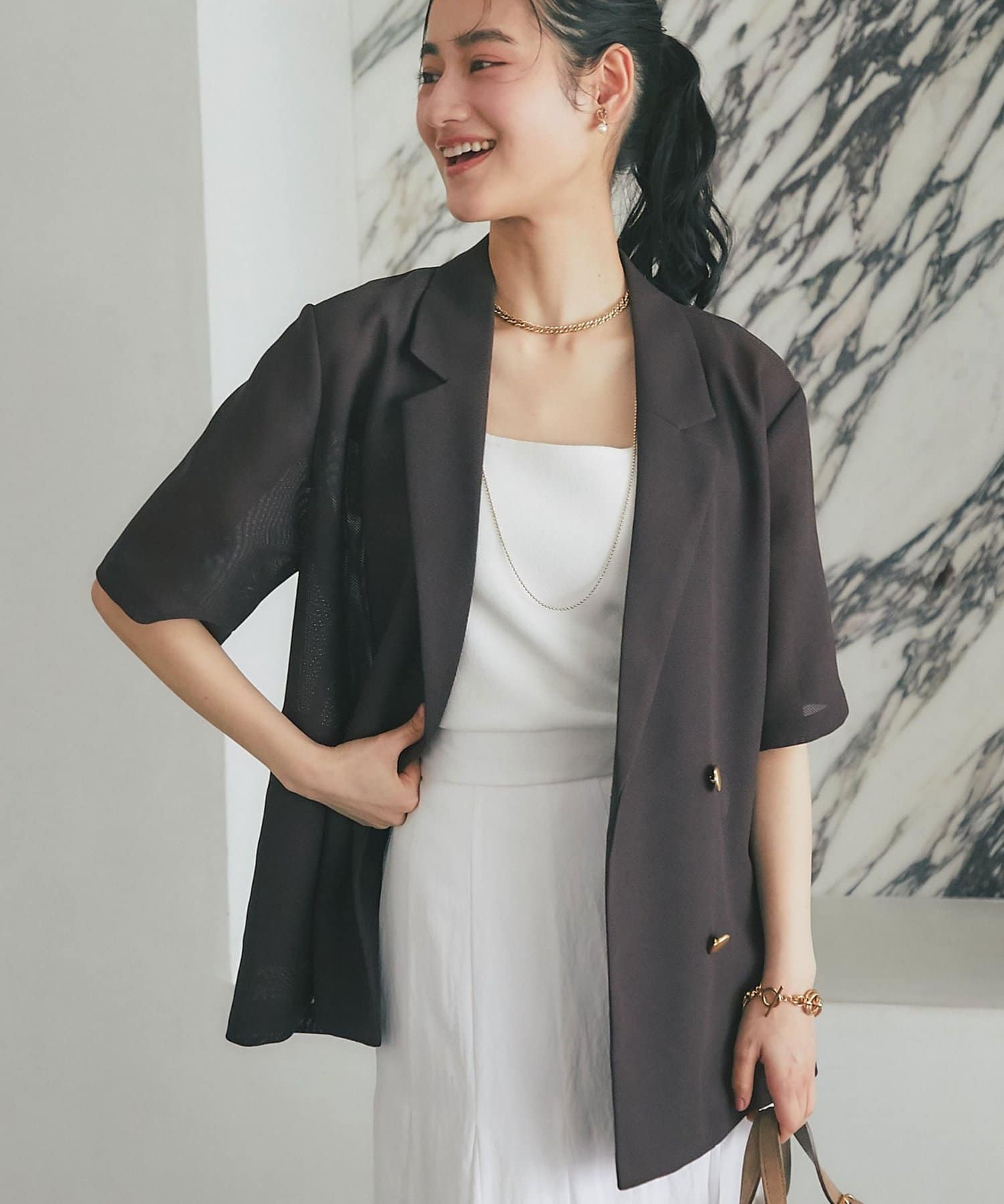 La boutique BonBon(ラブティックボンボン) ライトメッシュハーフスリーブジャケット