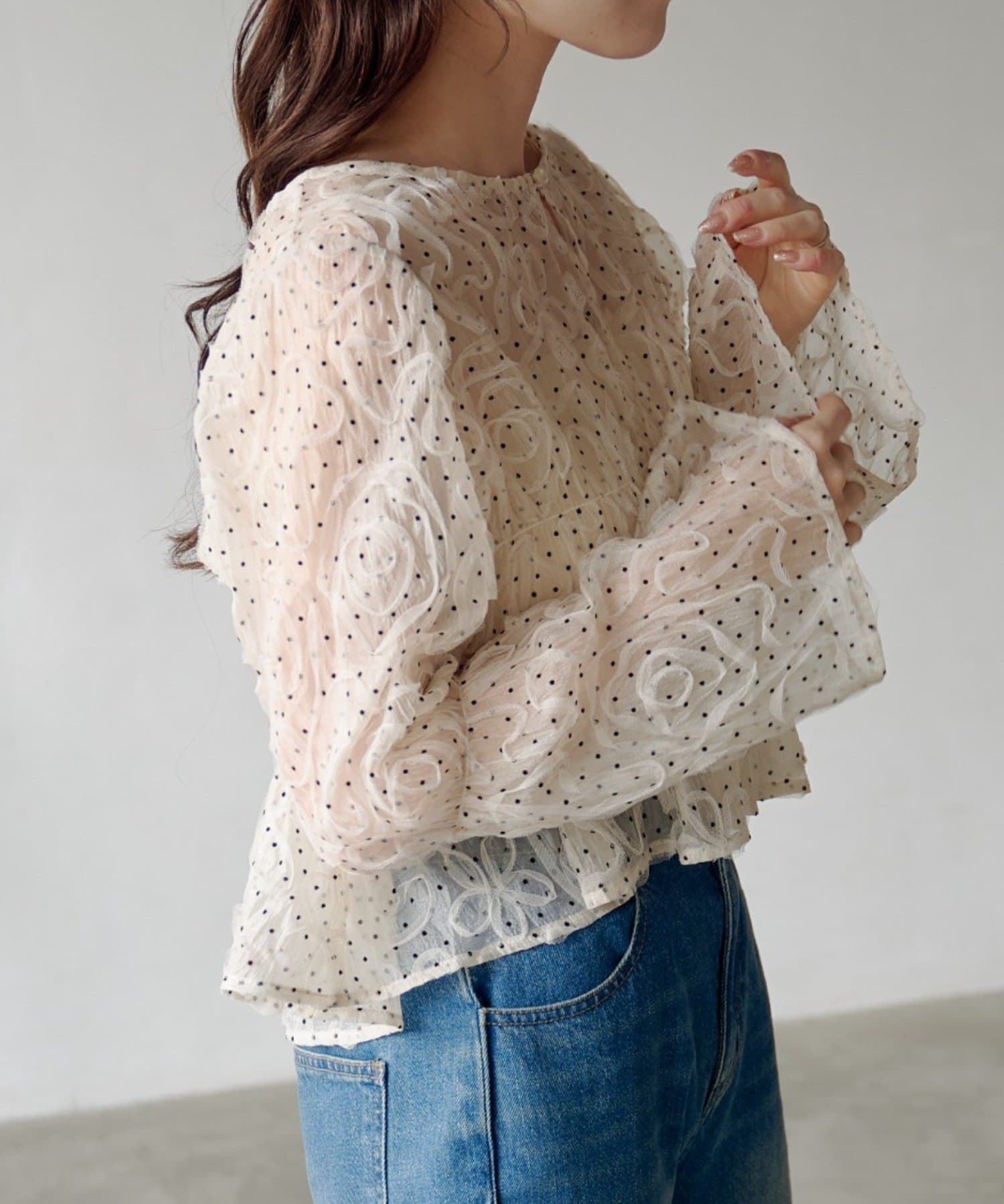 Kastane(カスタネ) 【2.7(土)~2.8(日)ポイントUP開催】ドットウェーブチュールブラウス