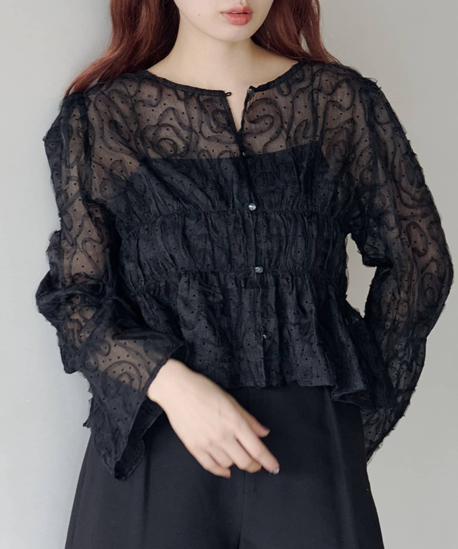 Kastane(カスタネ) 【2.7(土)~2.8(日)ポイントUP開催】ドットウェーブチュールブラウス