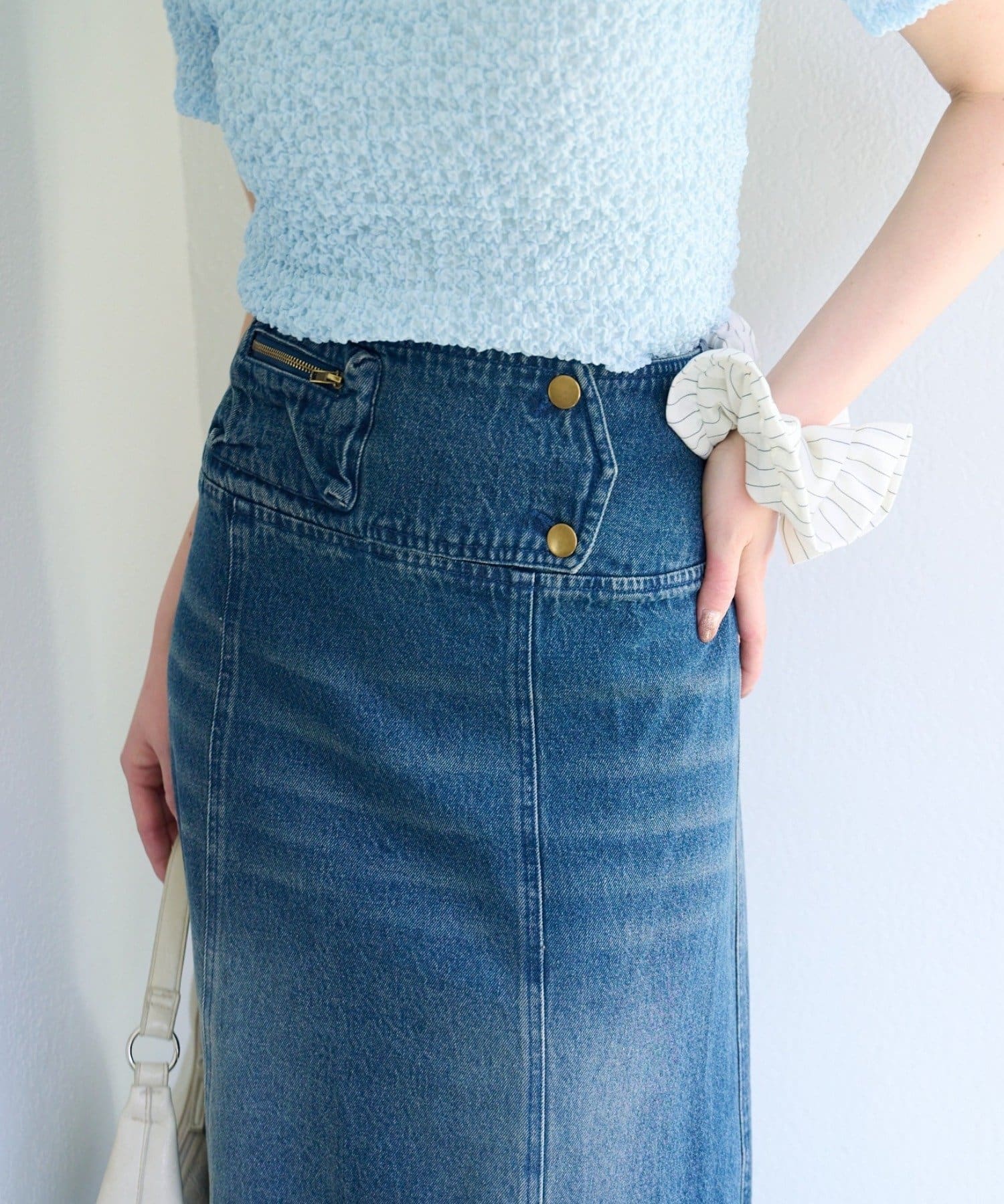 Kastane(カスタネ) 【2.7(土)11:00〜2.8(日)ポイントUP開催/2サイズ展開/低身長サイズ】ポーチデニムロングスカート