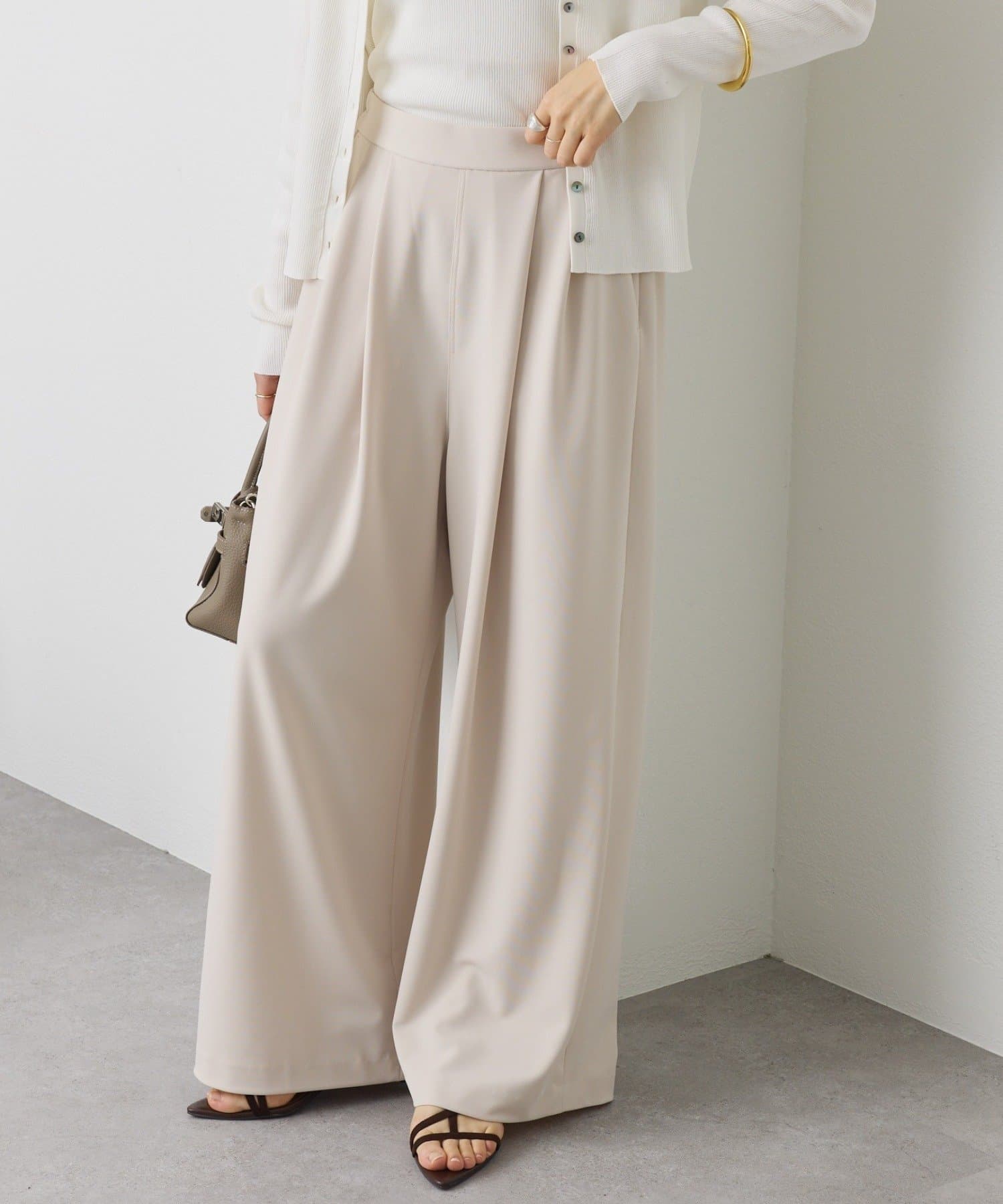 RIVE DROITE(リヴドロワ) 予約【ノンストレスな穿き心地/細見え/3サイス展開】ジャージータックワイドスラックス