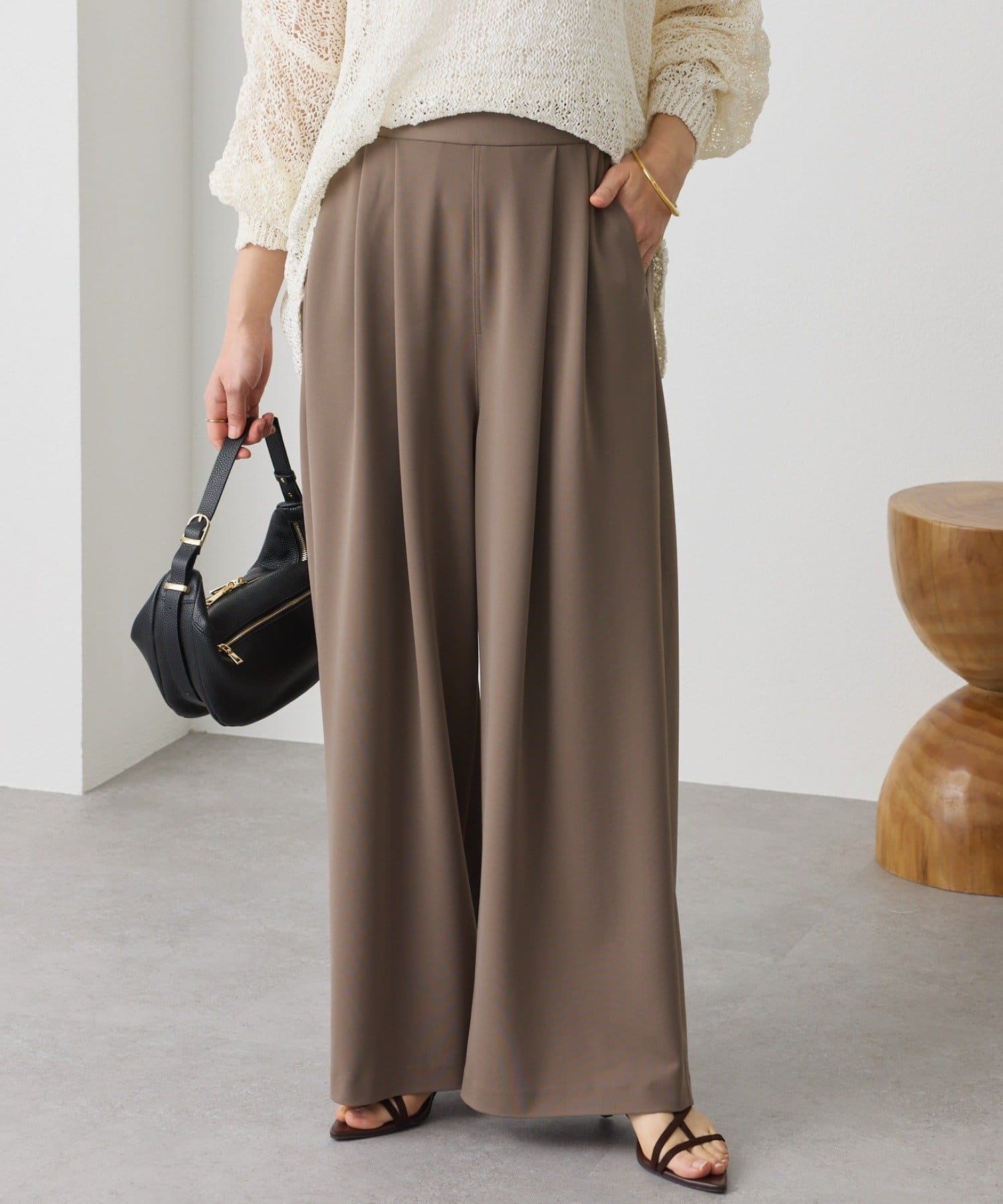 RIVE DROITE(リヴドロワ) 予約【ノンストレスな穿き心地/細見え/3サイス展開】ジャージータックワイドスラックス