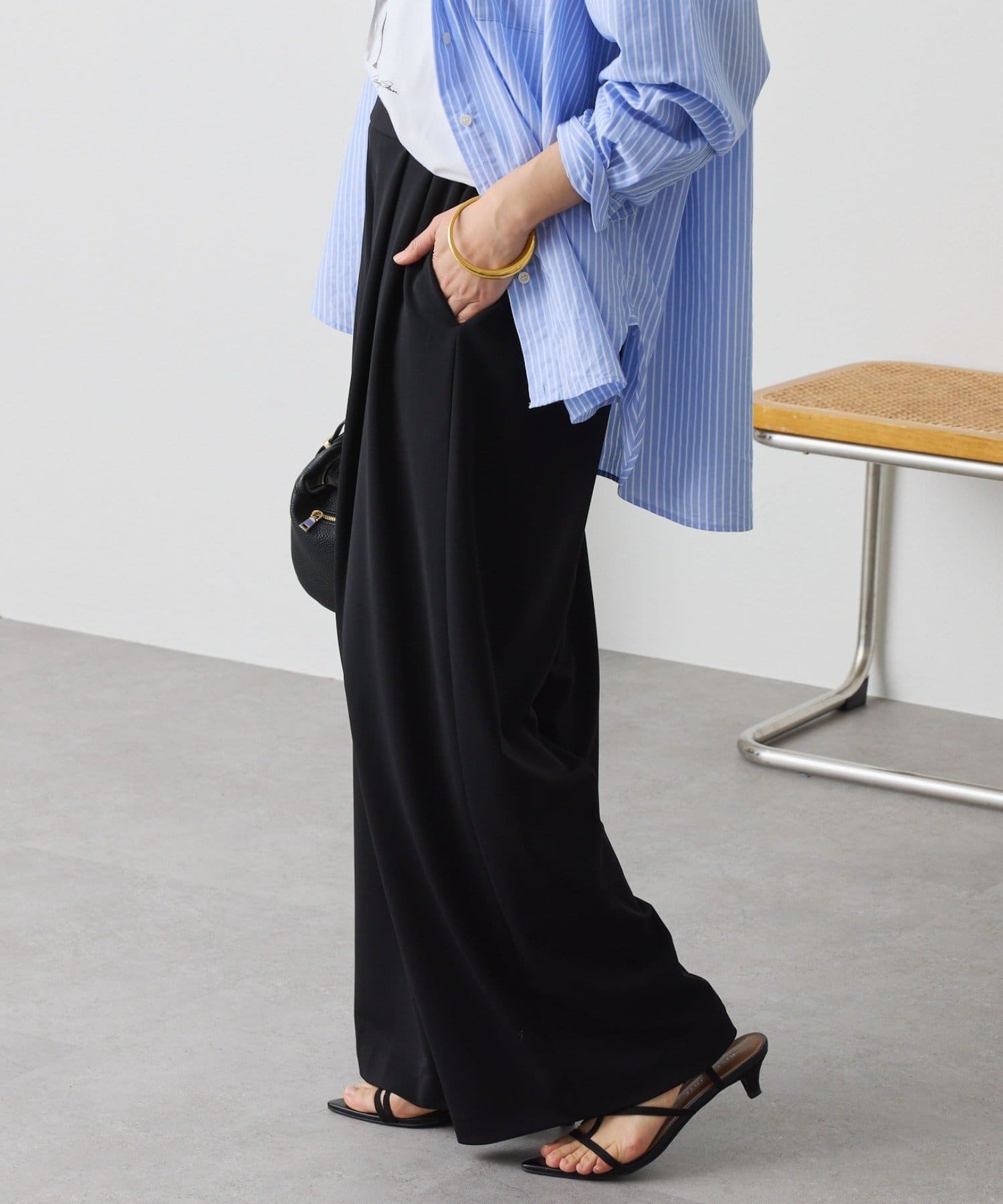 RIVE DROITE(リヴドロワ) 予約【ノンストレスな穿き心地/細見え/3サイス展開】ジャージータックワイドスラックス