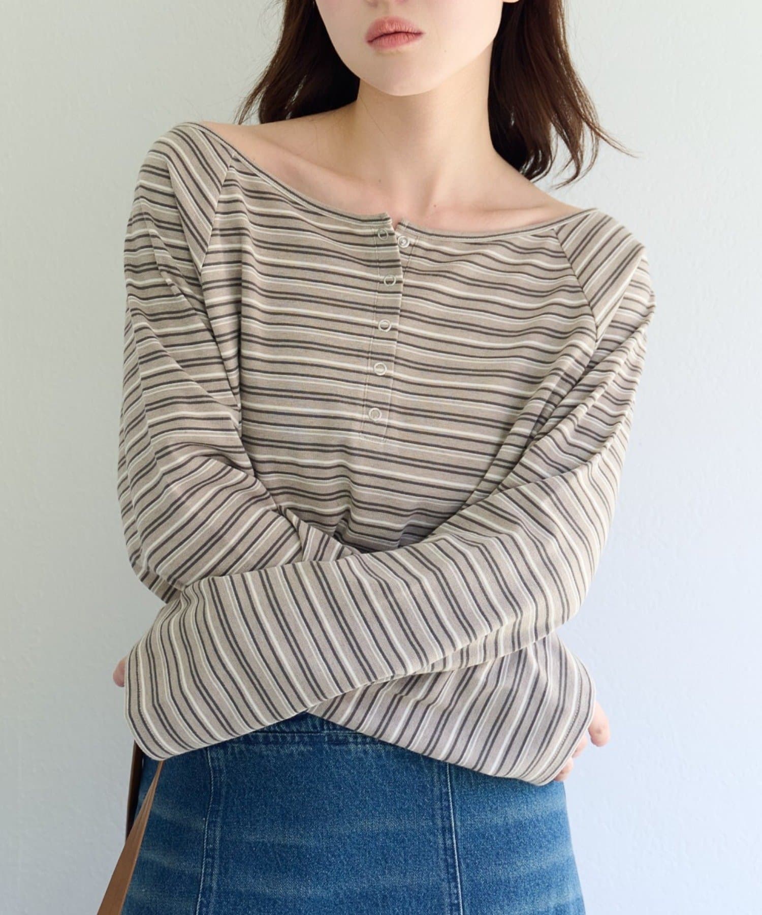 Kastane(カスタネ) 【2.15(日)0:00発売/ボーダー&無地】ラグランオフショルTEE