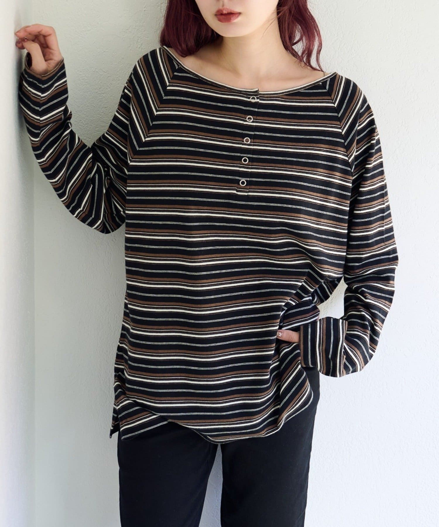 Kastane(カスタネ) 【2.15(日)0:00発売/ボーダー&無地】ラグランオフショルTEE