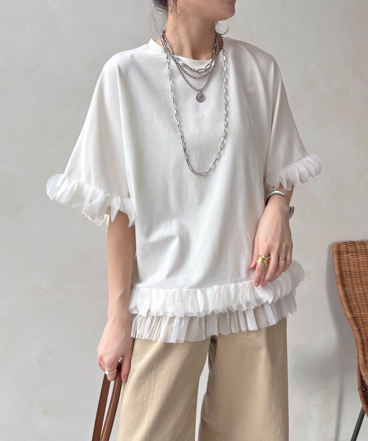 DOUDOU(ドゥドゥ) 【WEB限定】異素材フリルトップス