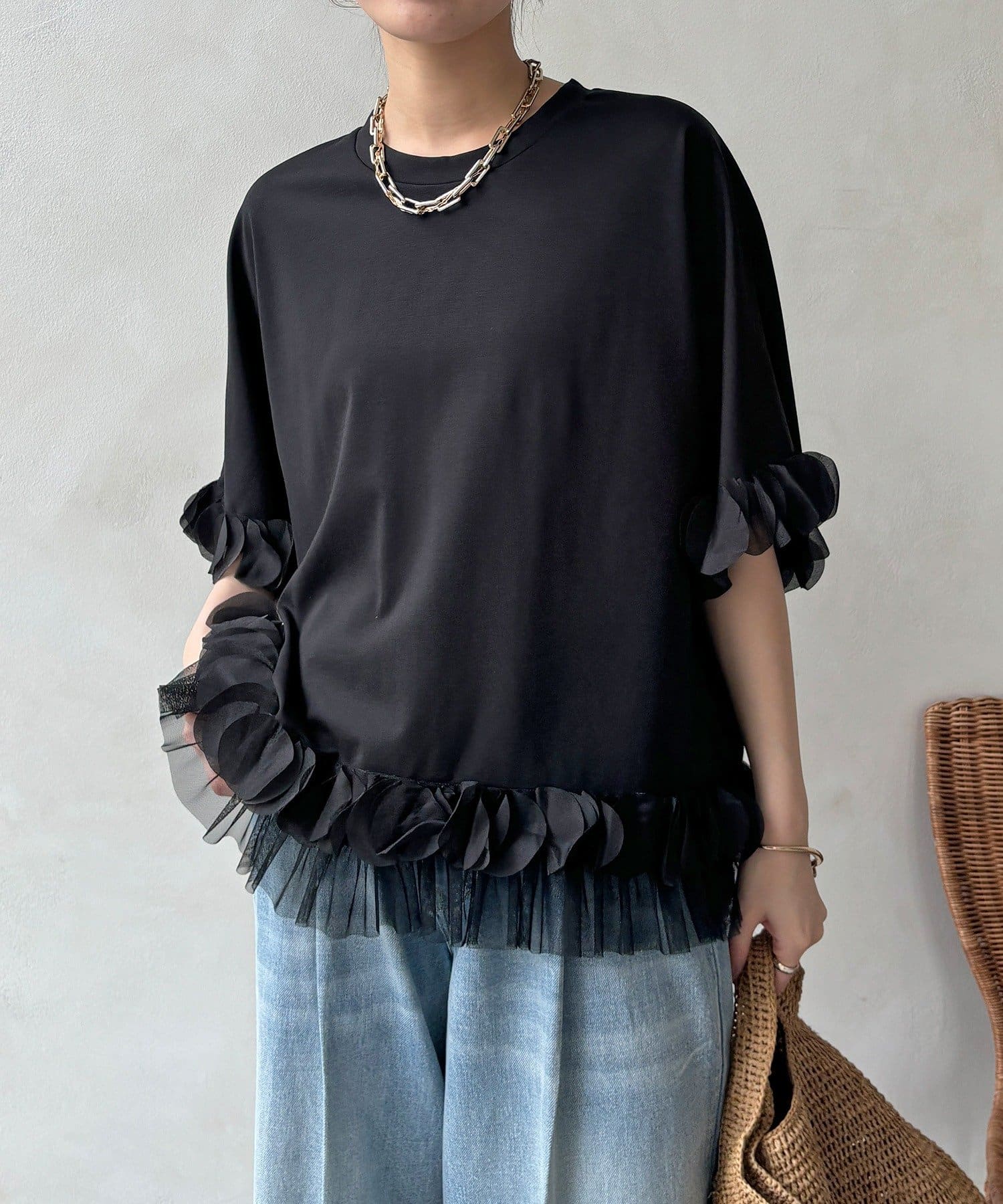 DOUDOU(ドゥドゥ) 【WEB限定】異素材フリルトップス