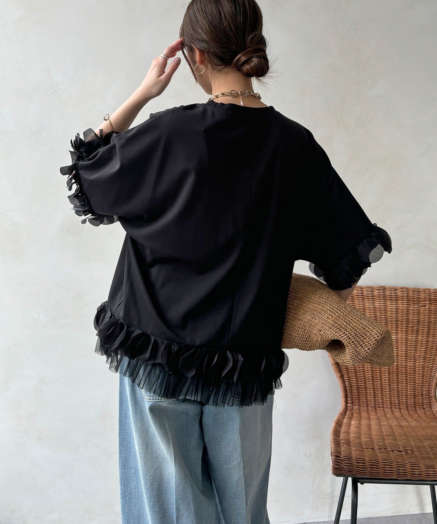 DOUDOU(ドゥドゥ) 【WEB限定】異素材フリルトップス