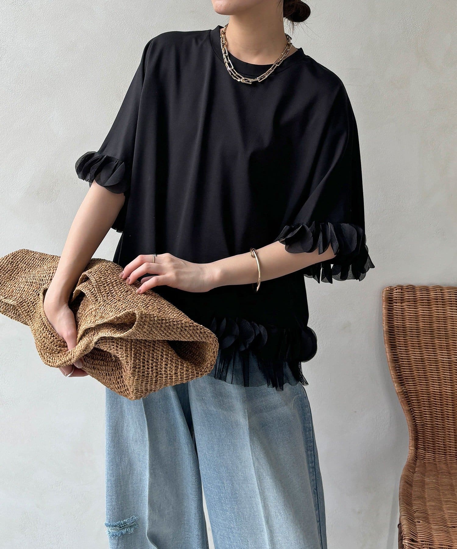 DOUDOU(ドゥドゥ) 【WEB限定】異素材フリルトップス