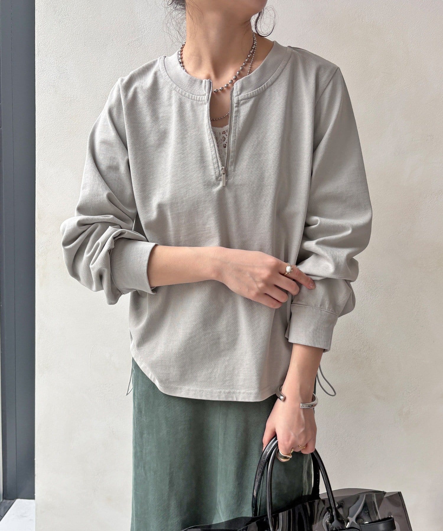 DOUDOU(ドゥドゥ) 【WEB限定】サイドドロストハーフジッププルオーバー