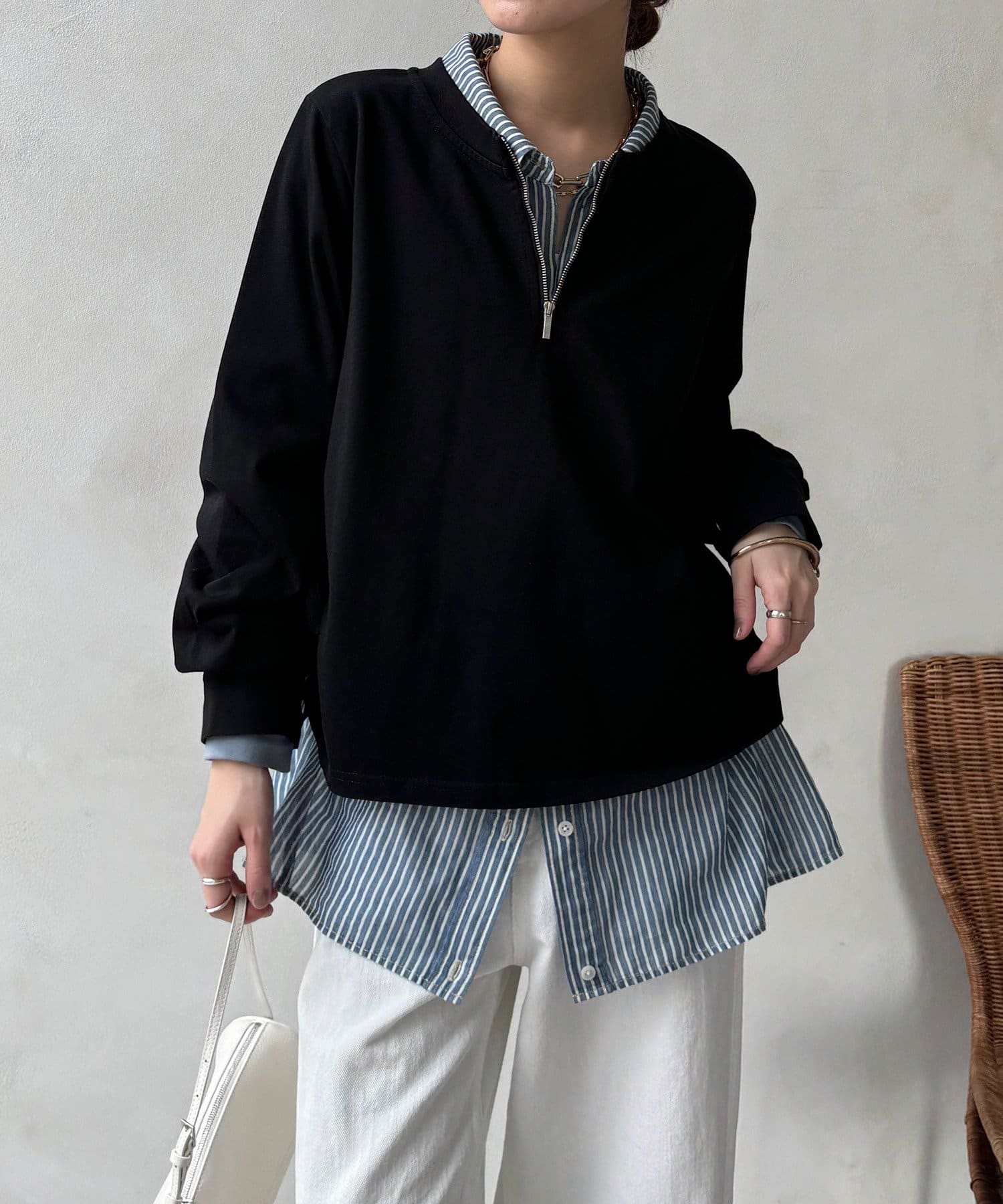 DOUDOU(ドゥドゥ) 【WEB限定】サイドドロストハーフジッププルオーバー