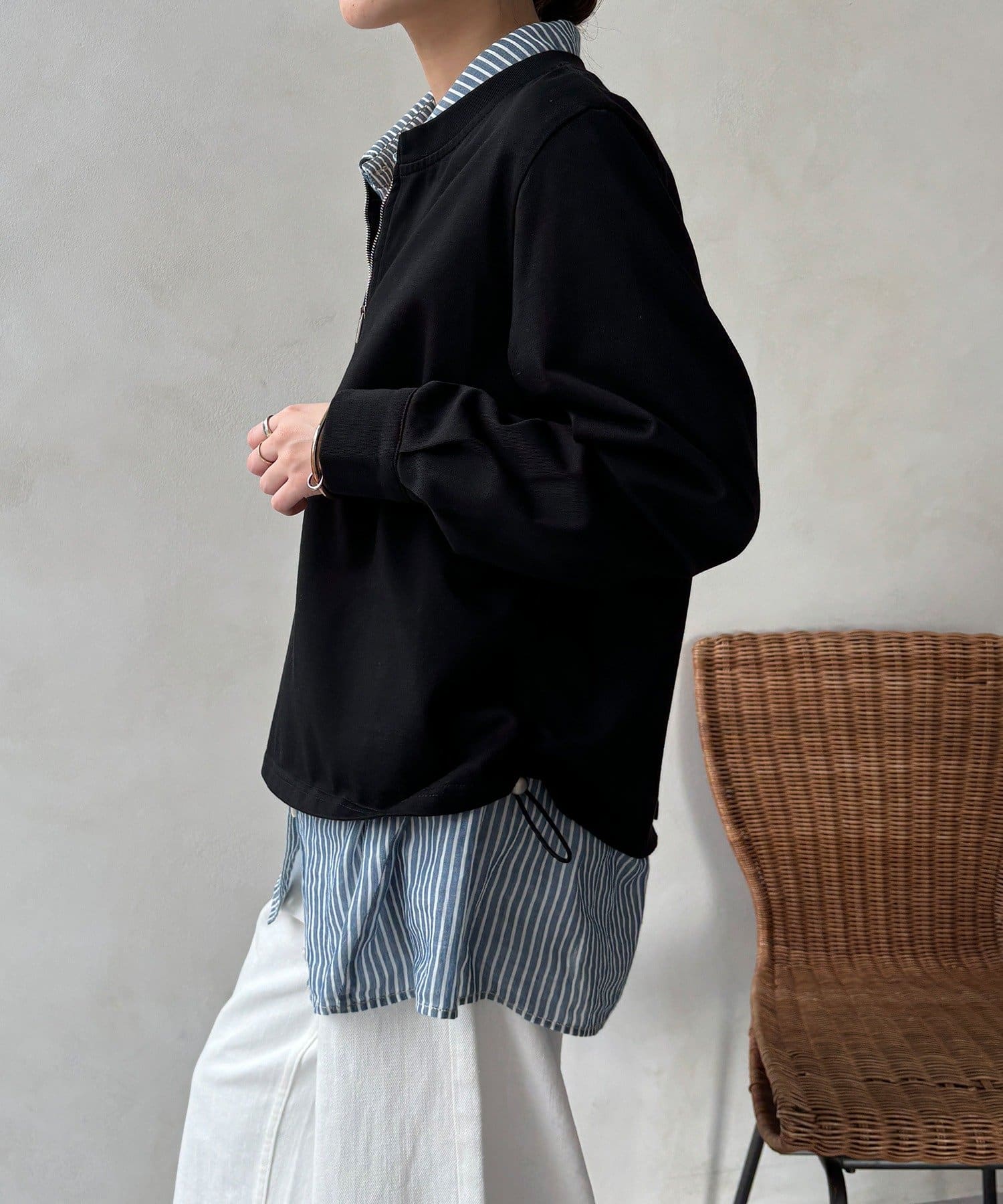 DOUDOU(ドゥドゥ) 【WEB限定】サイドドロストハーフジッププルオーバー