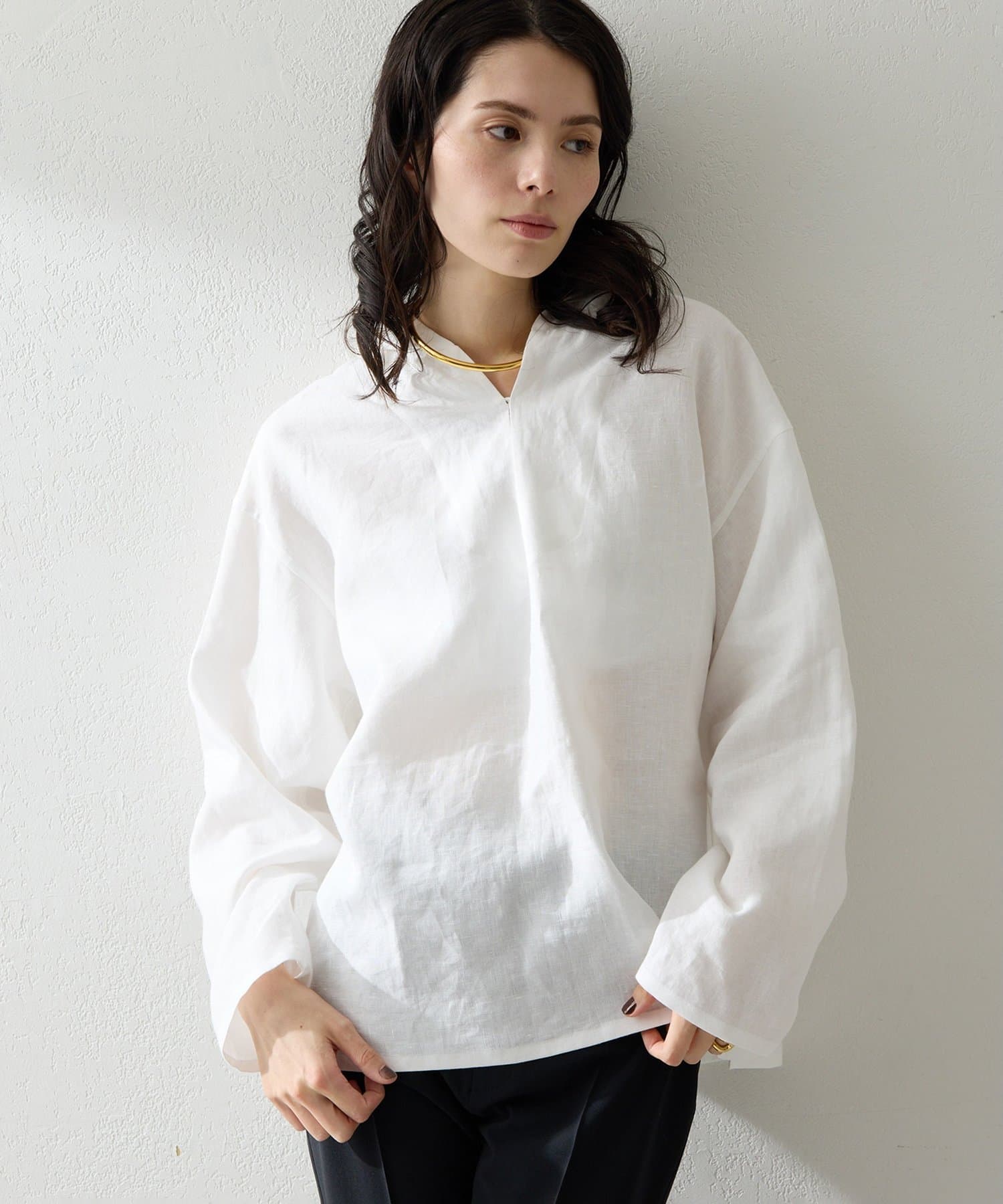 Whim Gazette(ウィム ガゼット) リネンフードプルオーバー