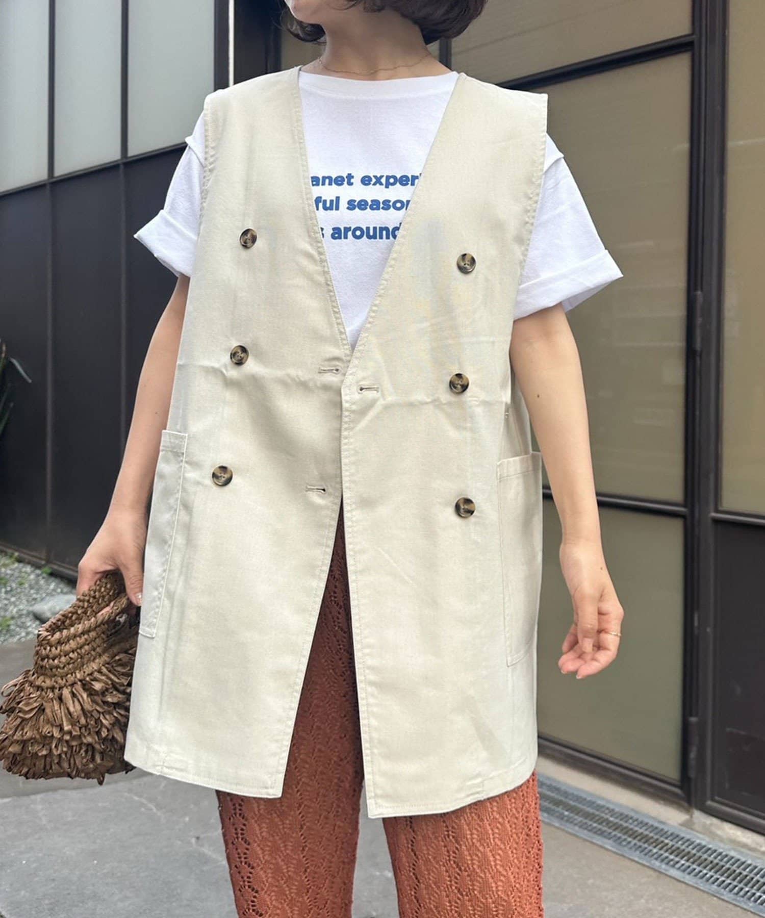 OUTLET(アウトレット) 【CIAOPANIC TYPY】ノーカラーリネン混ジレ