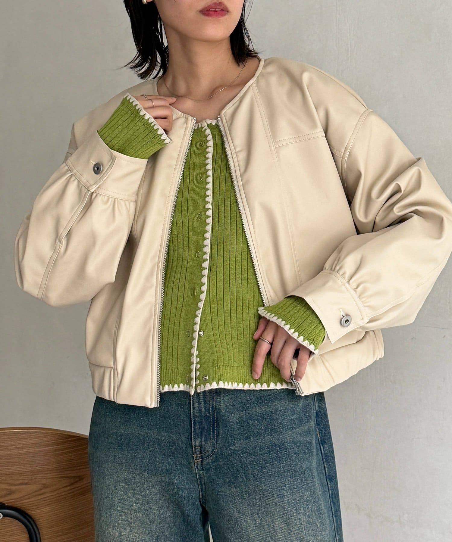 CPCM(シーピーシーエム) ラウンドネックショートブルゾン