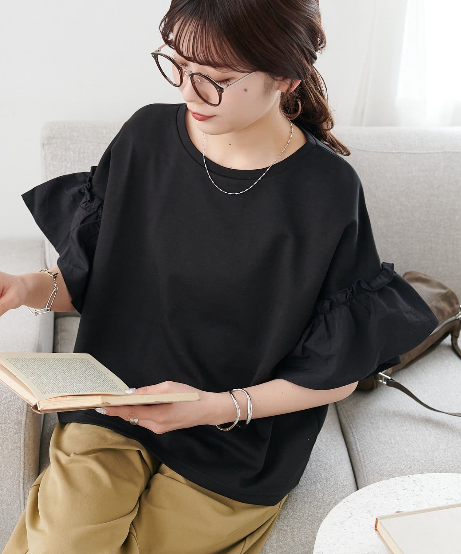 DISCOAT(ディスコート) 【WEB限定】袖布帛ドッキングプルオーバー