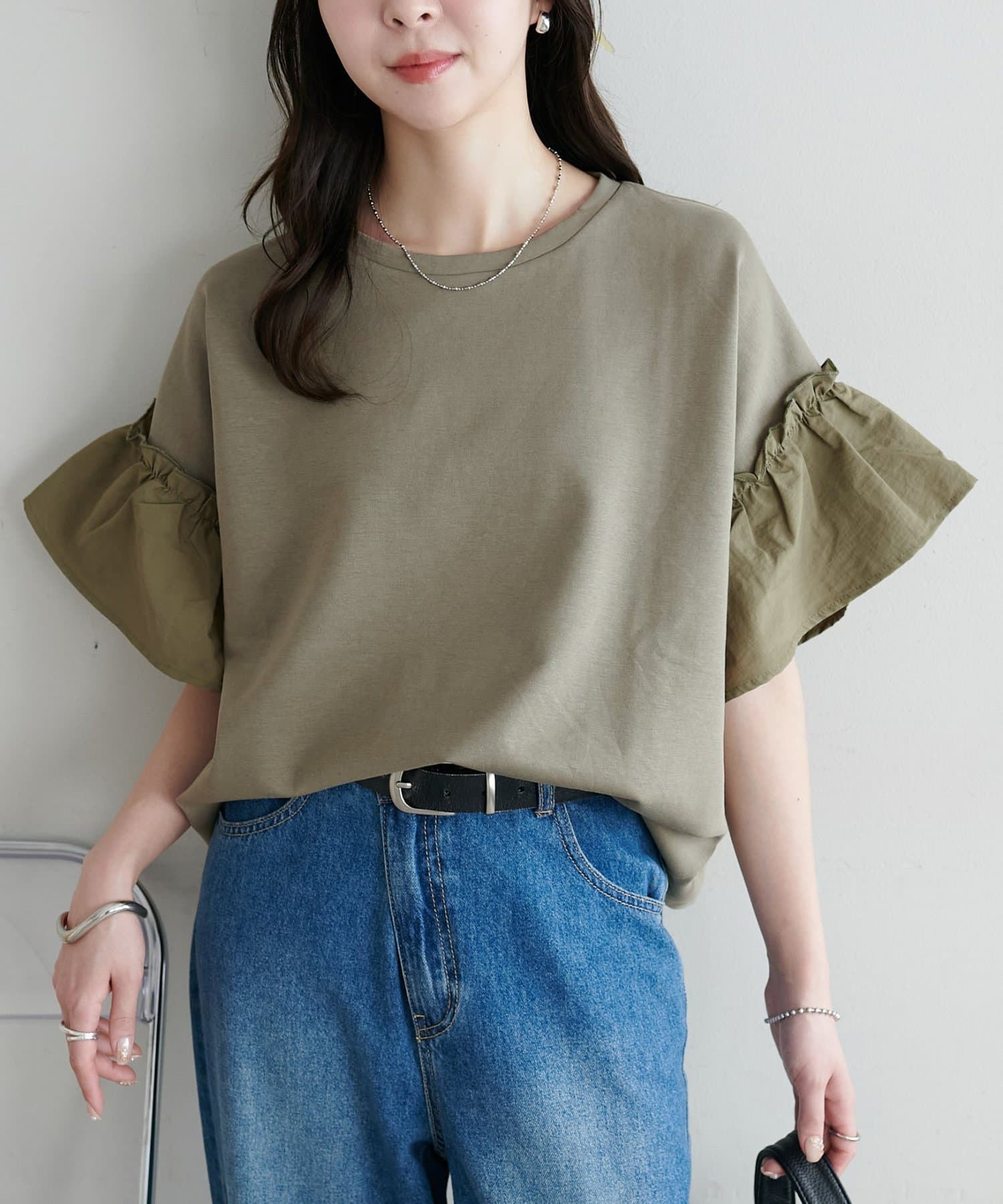 DISCOAT(ディスコート) 【WEB限定】袖布帛ドッキングプルオーバー